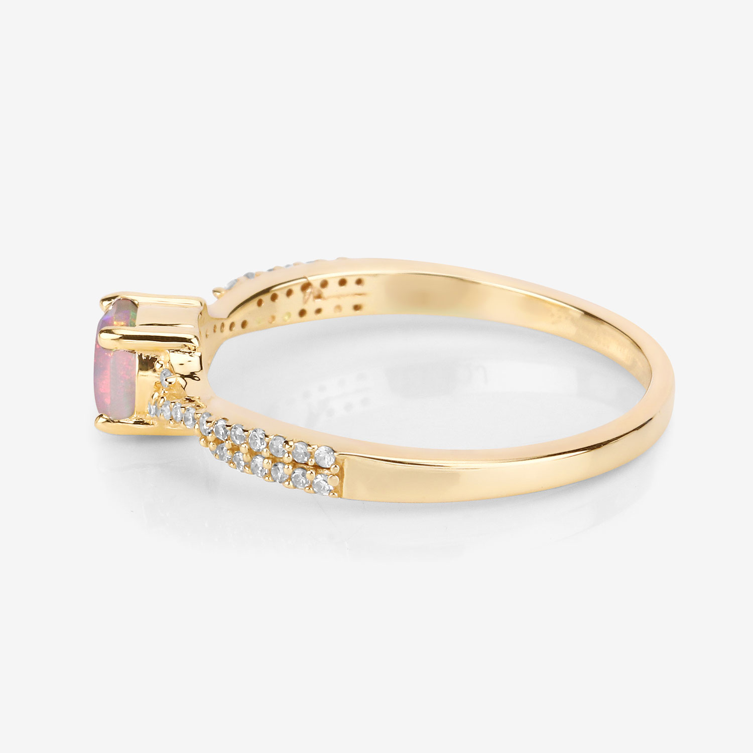 0.37 Carat Genuine Ethiopian Opal and White Diamond 14K Yellow Gold Ring