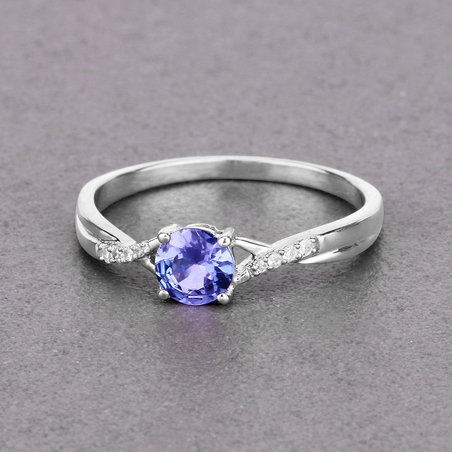 0.51 Carat Genuine Tanzanite and White Diamond 14K White Gold Ring