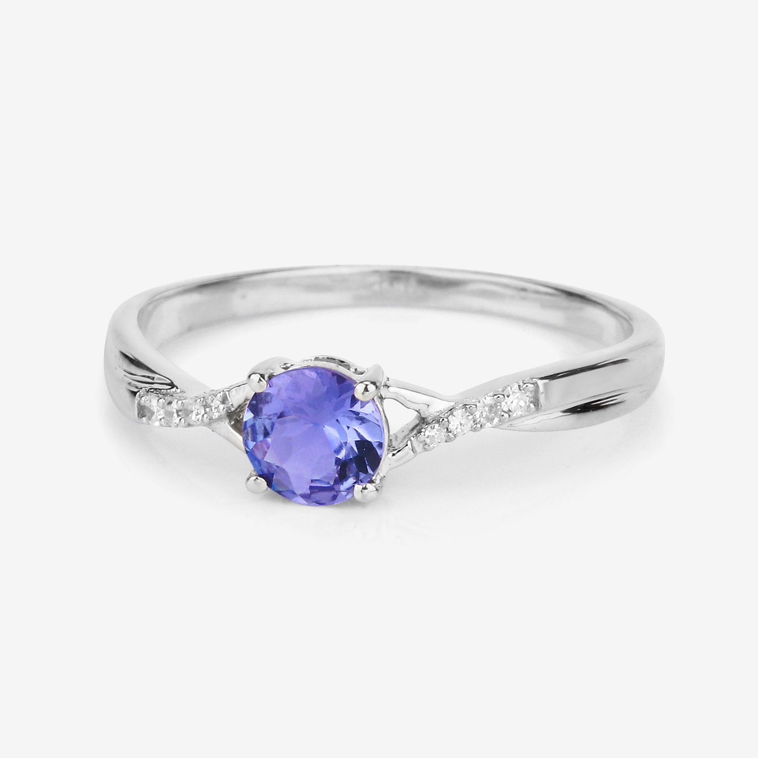 0.51 Carat Genuine Tanzanite and White Diamond 14K White Gold Ring