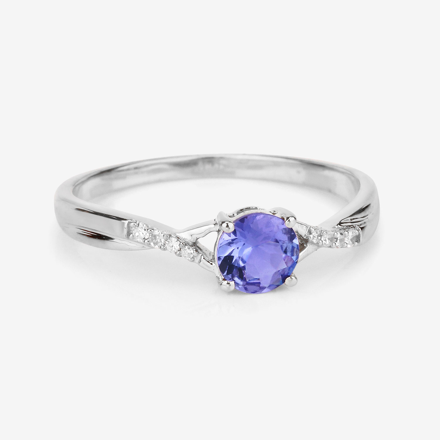 0.51 Carat Genuine Tanzanite and White Diamond 14K White Gold Ring