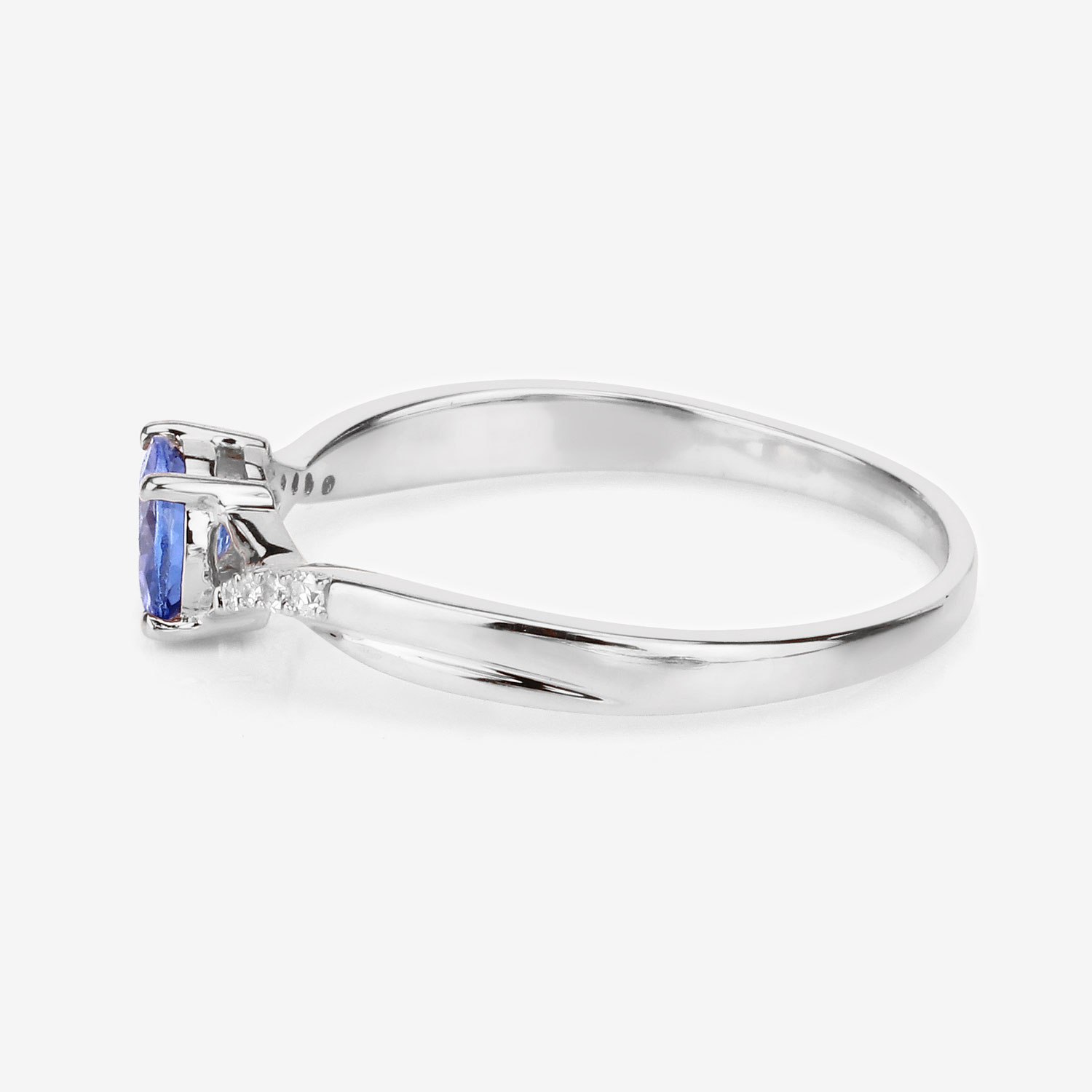 0.51 Carat Genuine Tanzanite and White Diamond 14K White Gold Ring