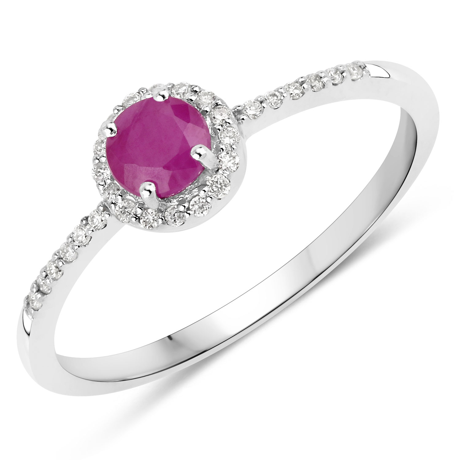 0.41 Carat Genuine Ruby and White Diamond 14K White Gold Ring