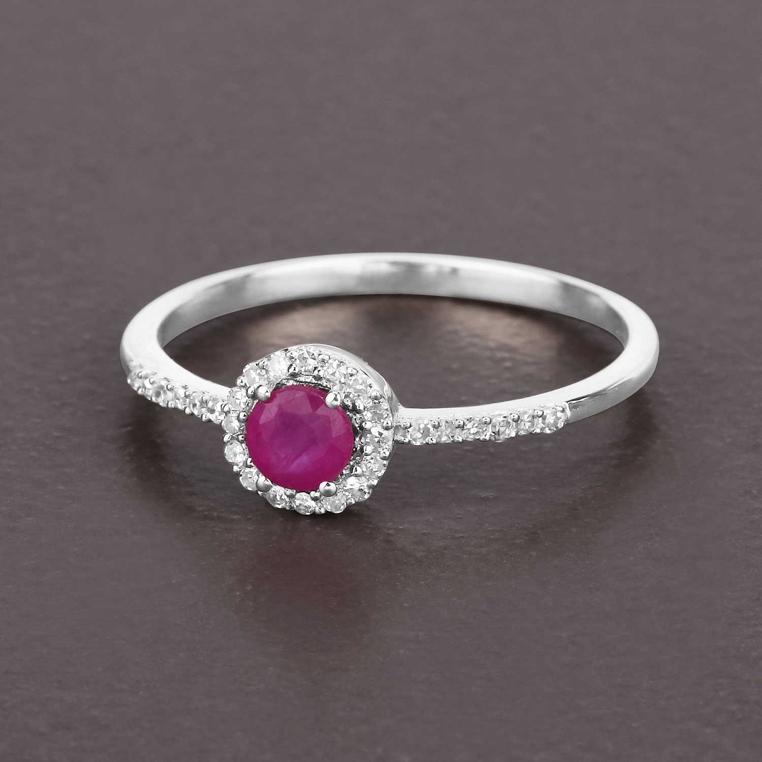 0.41 Carat Genuine Ruby and White Diamond 14K White Gold Ring
