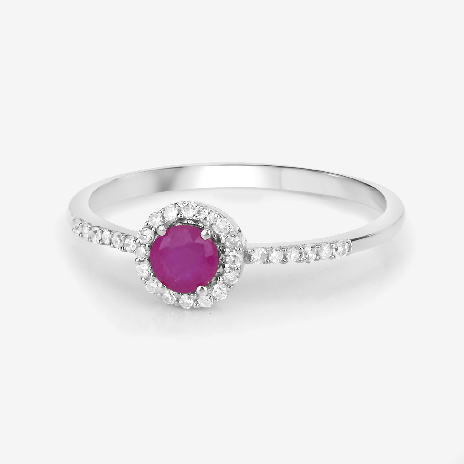 0.41 Carat Genuine Ruby and White Diamond 14K White Gold Ring