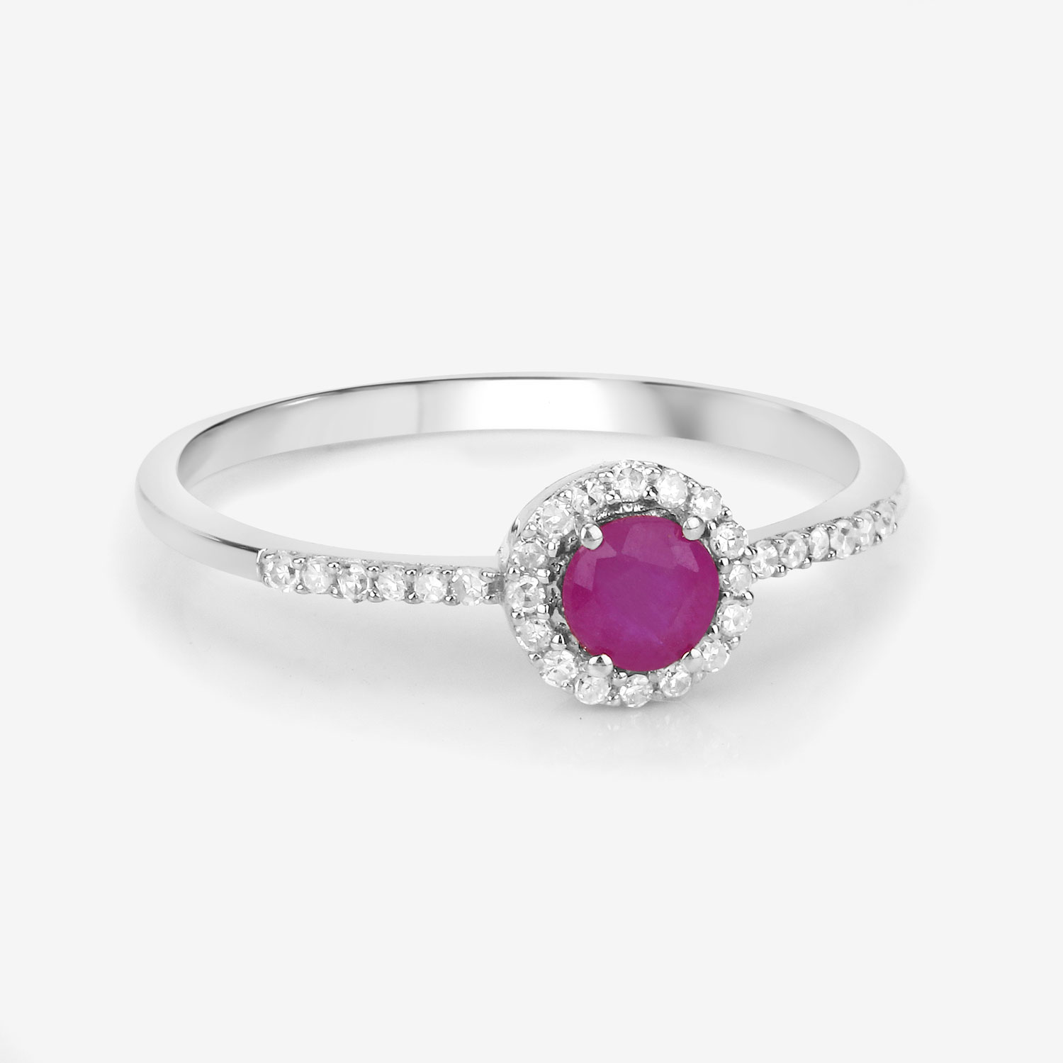 0.41 Carat Genuine Ruby and White Diamond 14K White Gold Ring