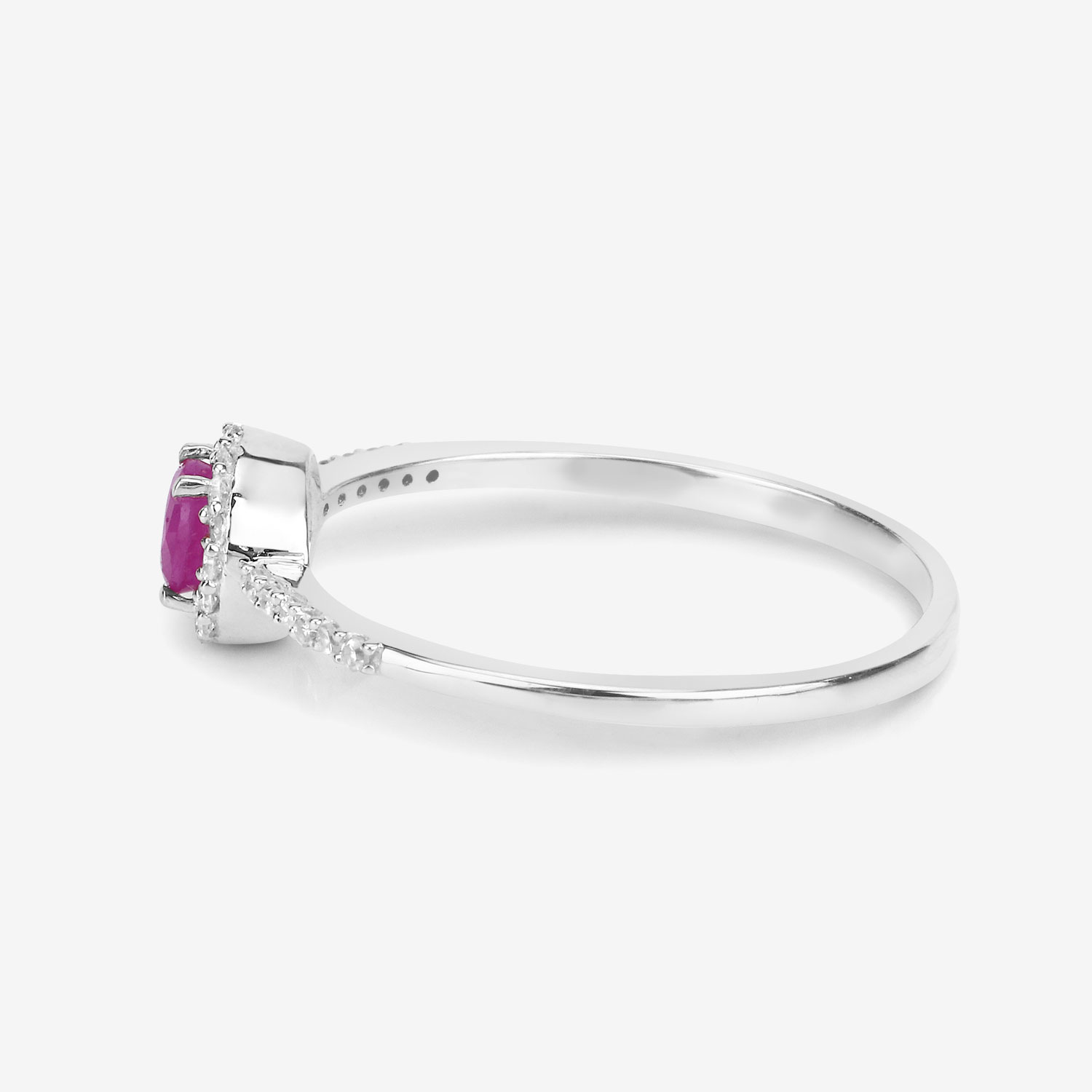 0.41 Carat Genuine Ruby and White Diamond 14K White Gold Ring