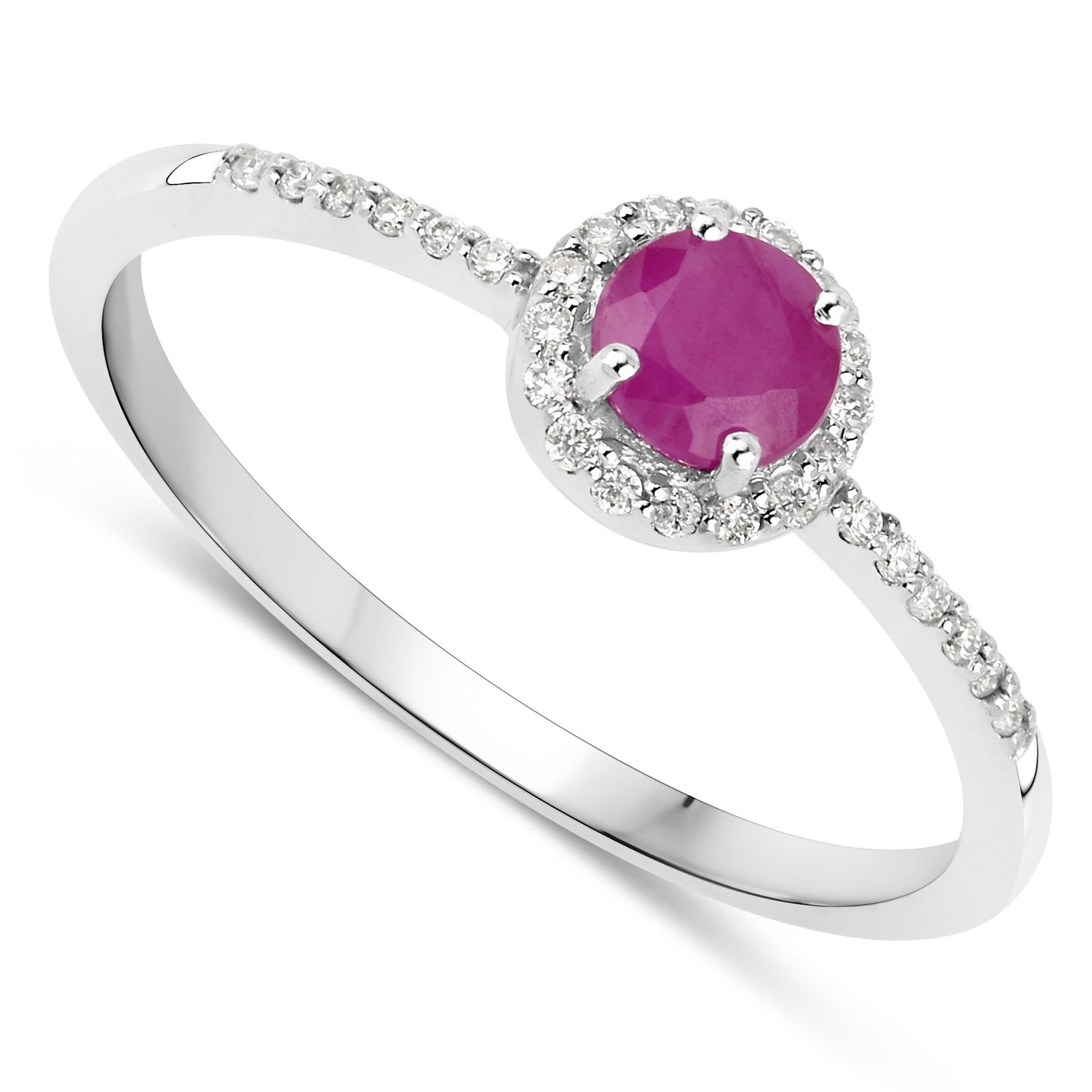 0.41 Carat Genuine Ruby and White Diamond 14K White Gold Ring