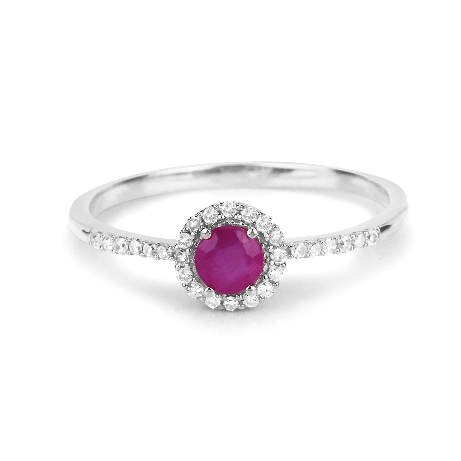 0.41 Carat Genuine Ruby and White Diamond 14K White Gold Ring