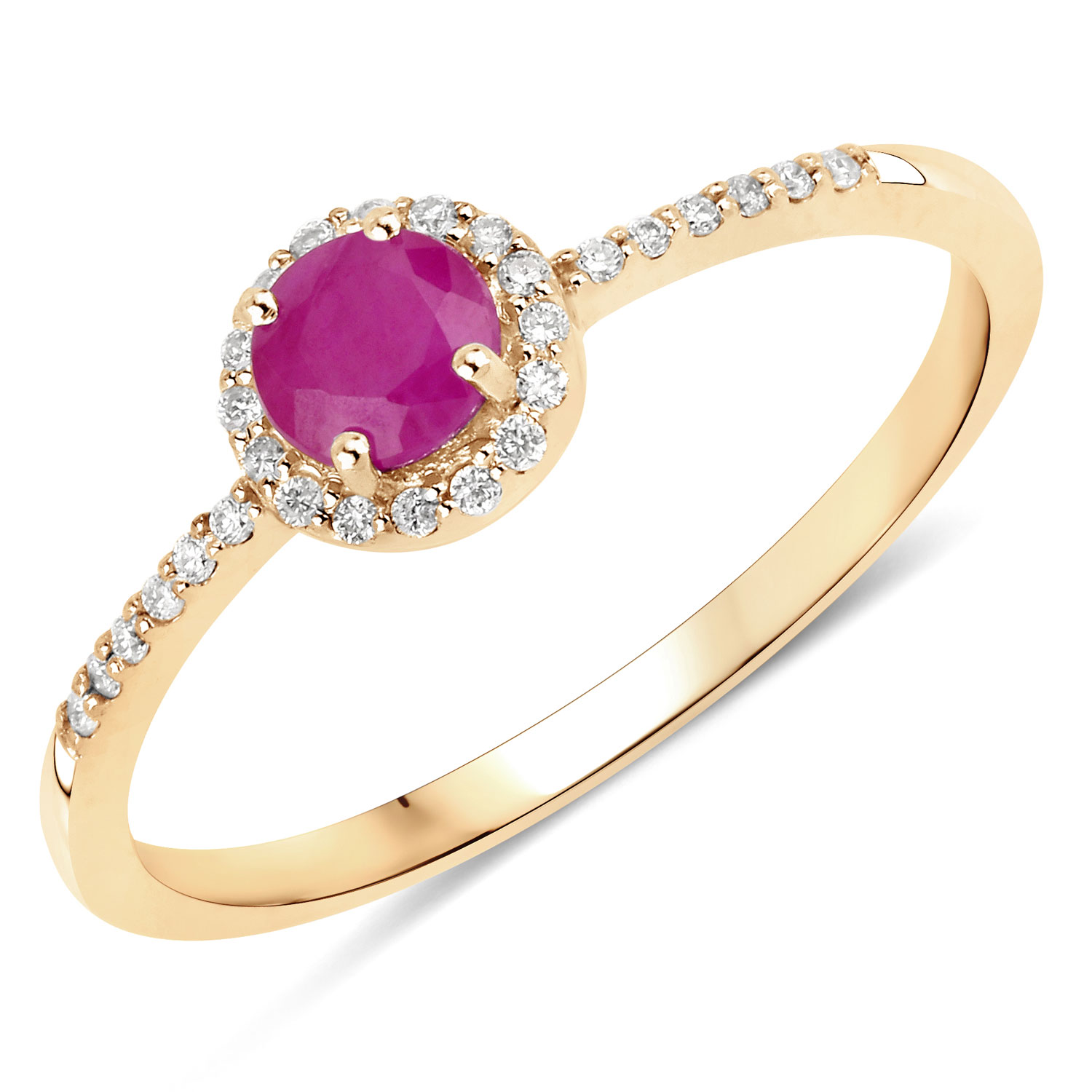 0.41 Carat Genuine Ruby and White Diamond 14K Yellow Gold Ring