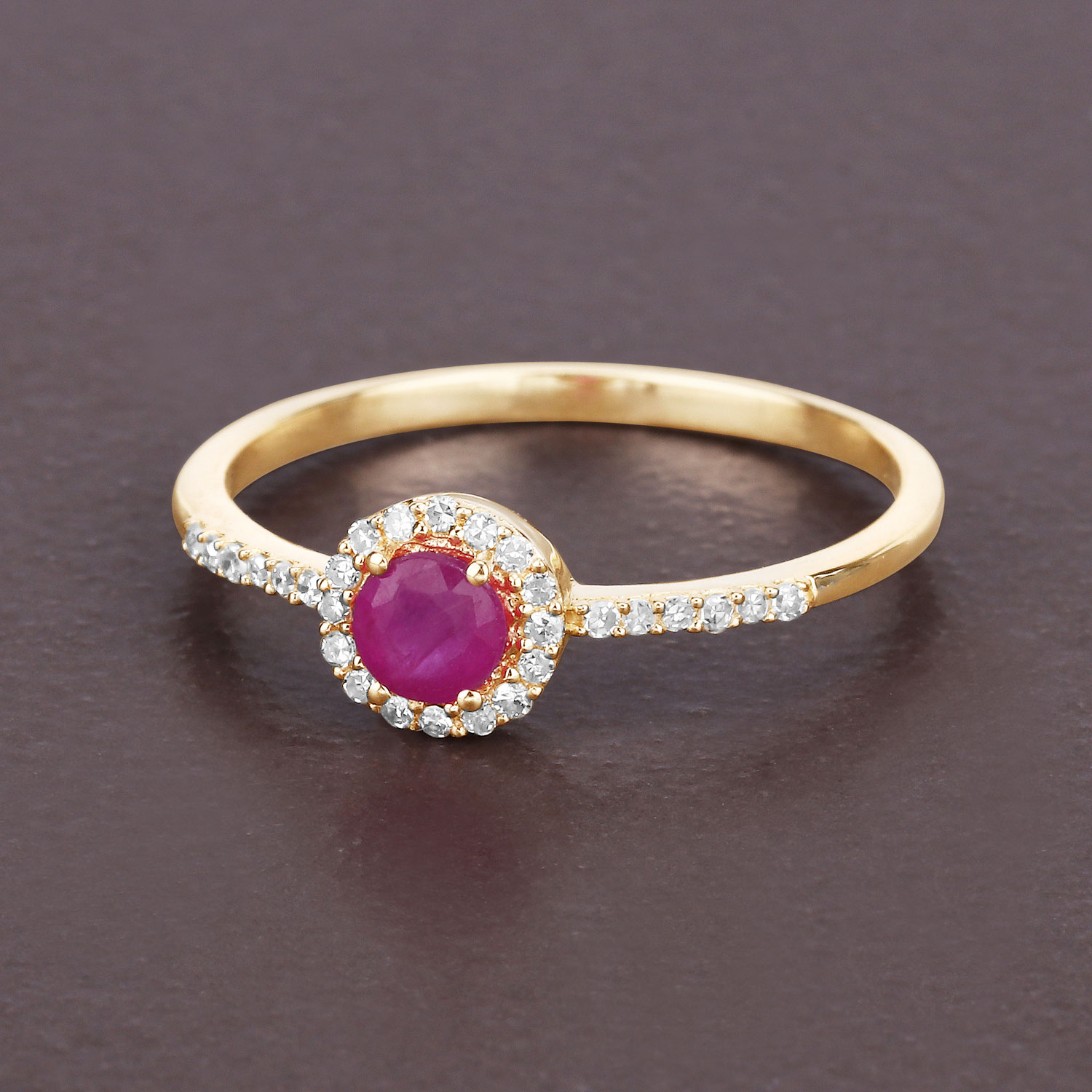0.41 Carat Genuine Ruby and White Diamond 14K Yellow Gold Ring