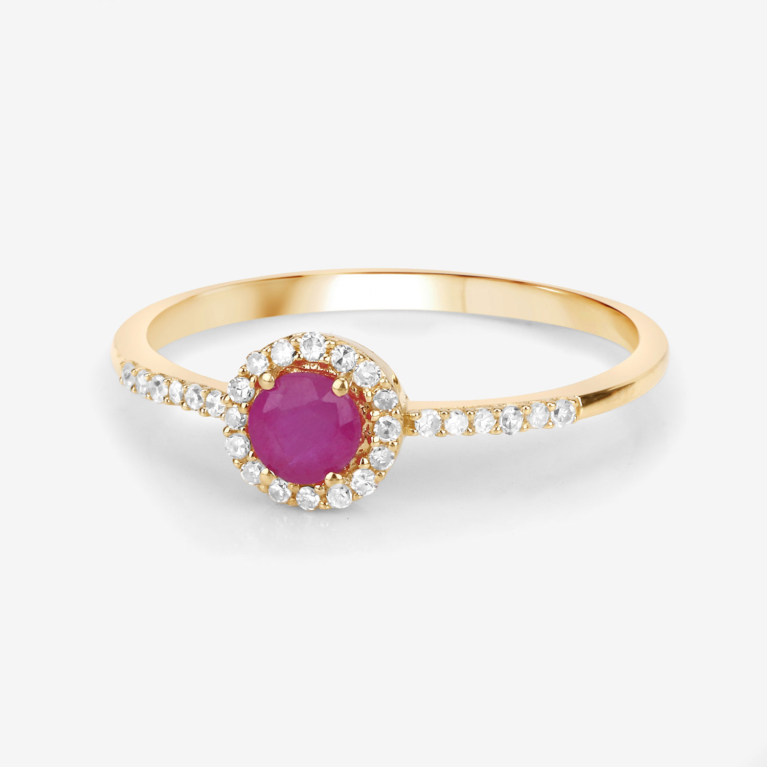 0.41 Carat Genuine Ruby and White Diamond 14K Yellow Gold Ring