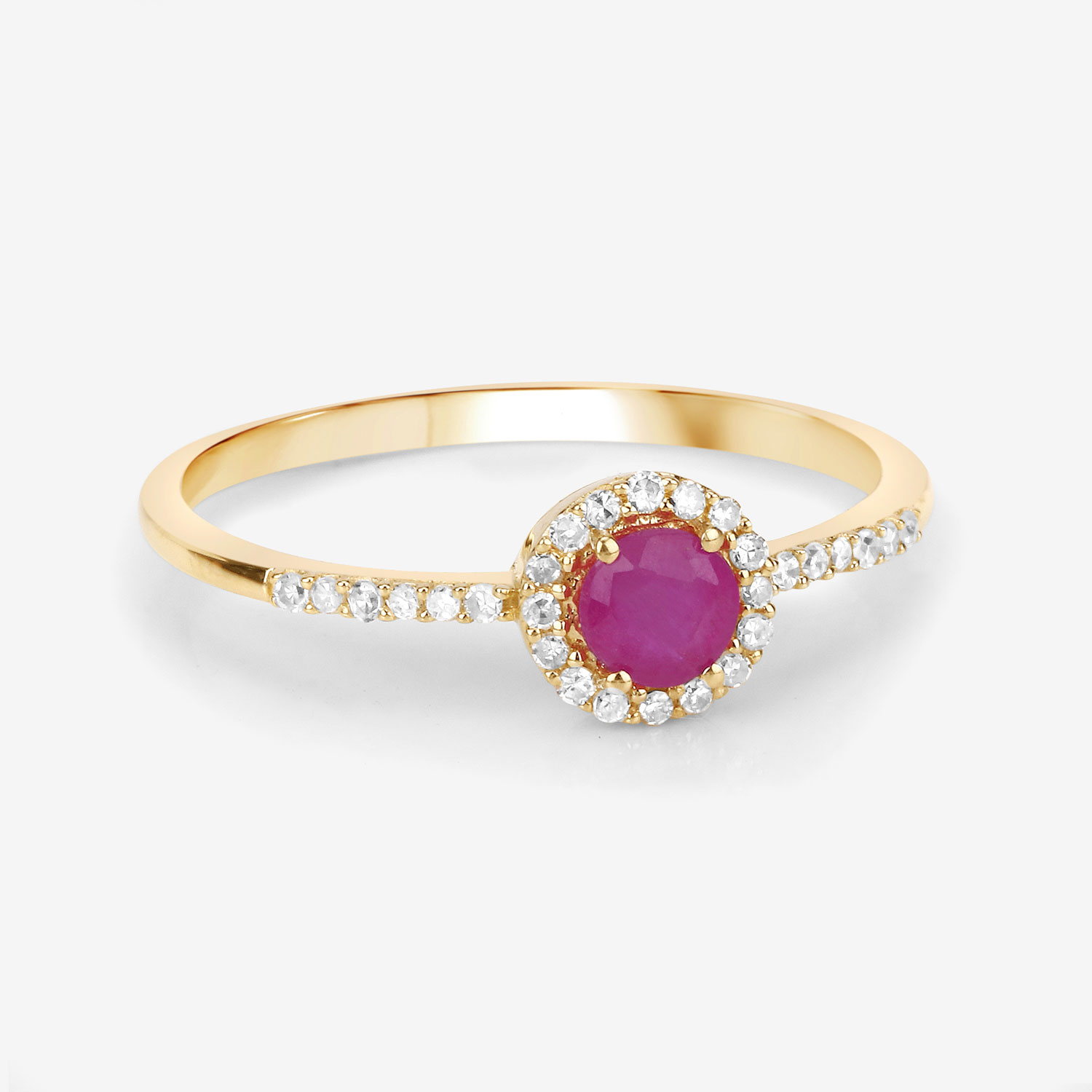 0.41 Carat Genuine Ruby and White Diamond 14K Yellow Gold Ring