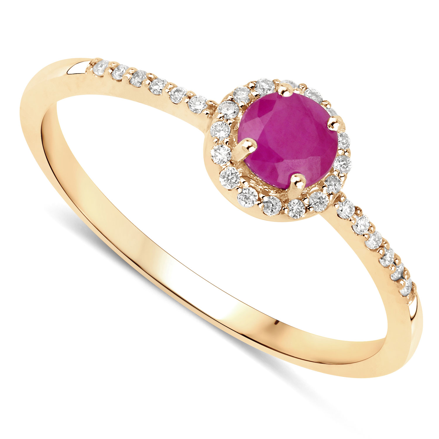 0.41 Carat Genuine Ruby and White Diamond 14K Yellow Gold Ring