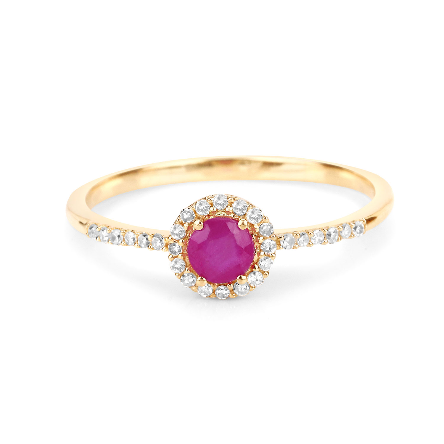 0.41 Carat Genuine Ruby and White Diamond 14K Yellow Gold Ring