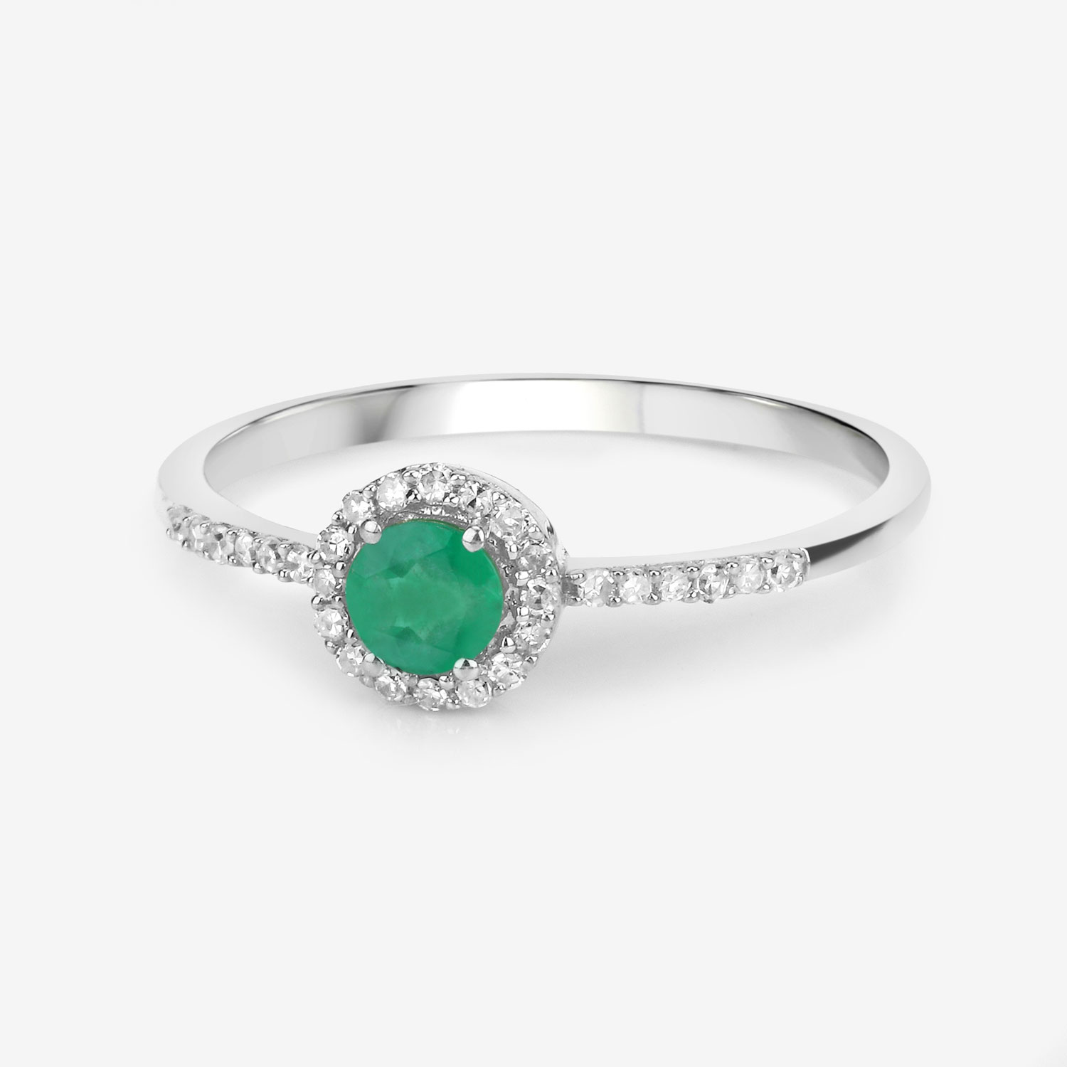 0.34 Carat Genuine Zambian Emerald and White Diamond 14K White Gold Ring