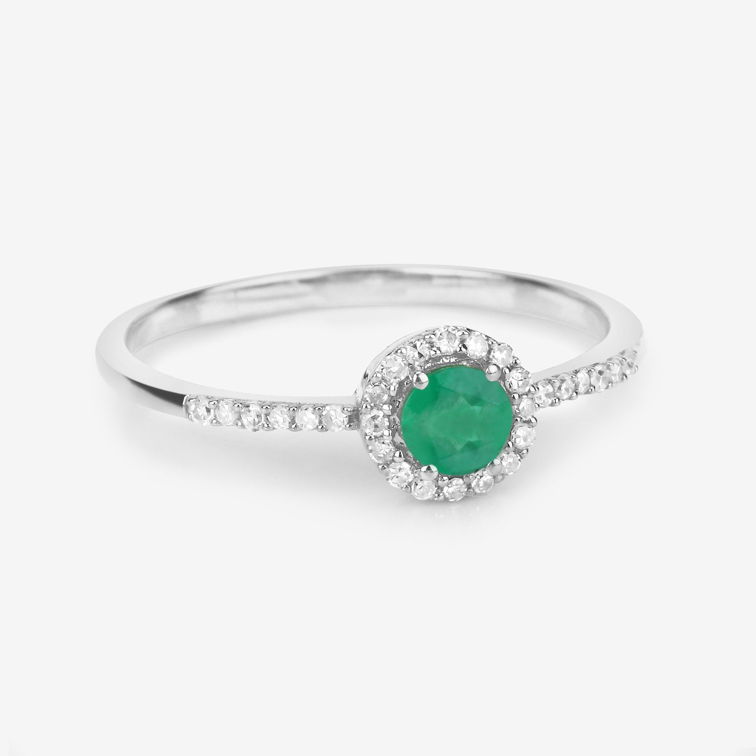 0.34 Carat Genuine Zambian Emerald and White Diamond 14K White Gold Ring