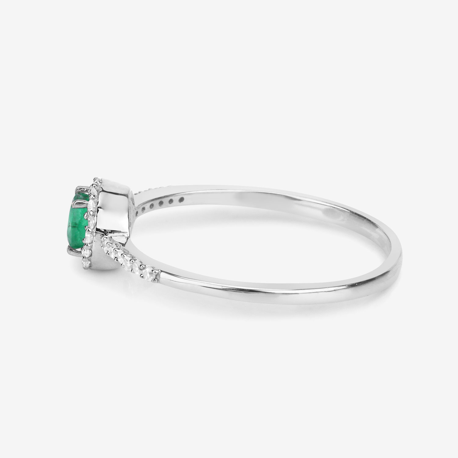 0.34 Carat Genuine Zambian Emerald and White Diamond 14K White Gold Ring