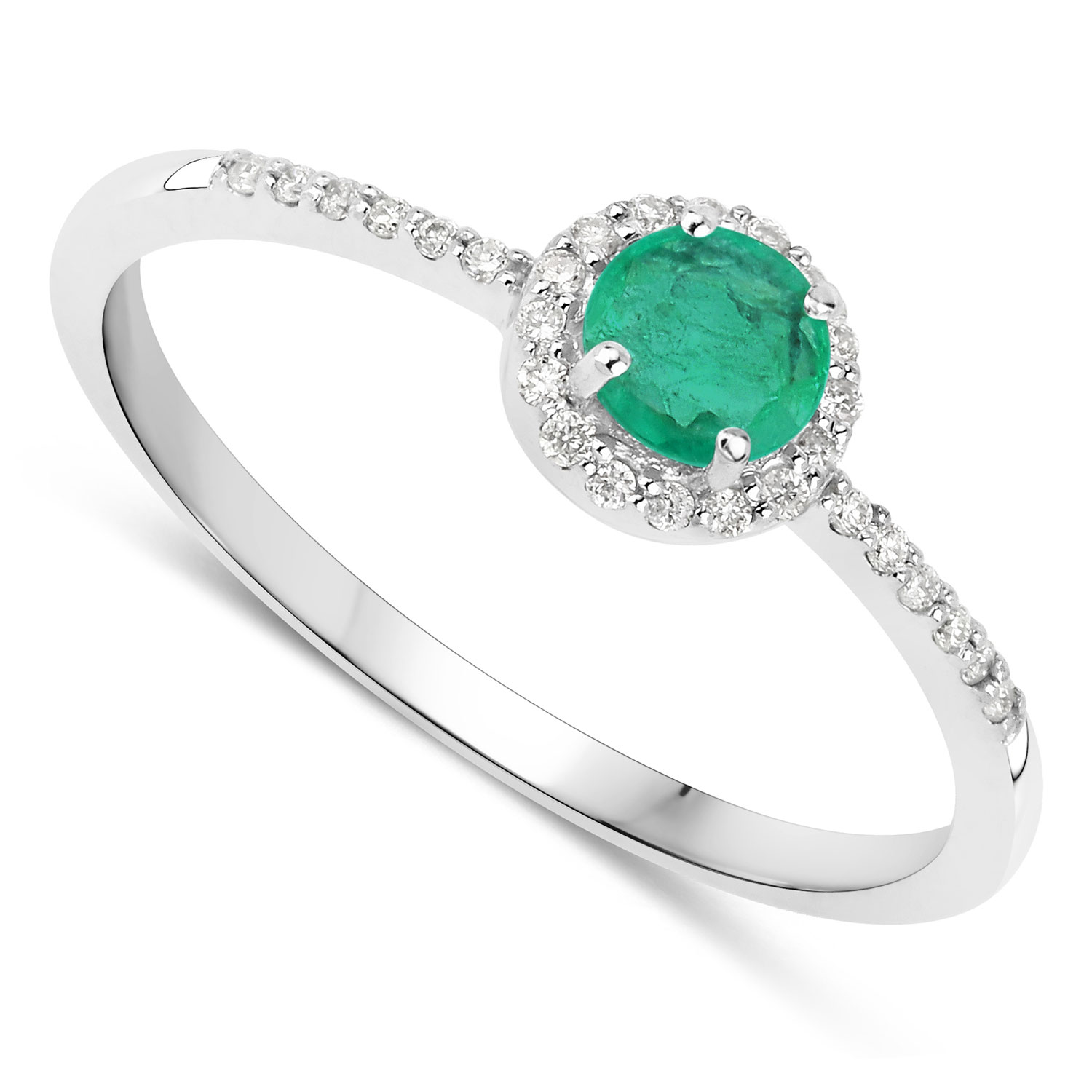 0.34 Carat Genuine Zambian Emerald and White Diamond 14K White Gold Ring