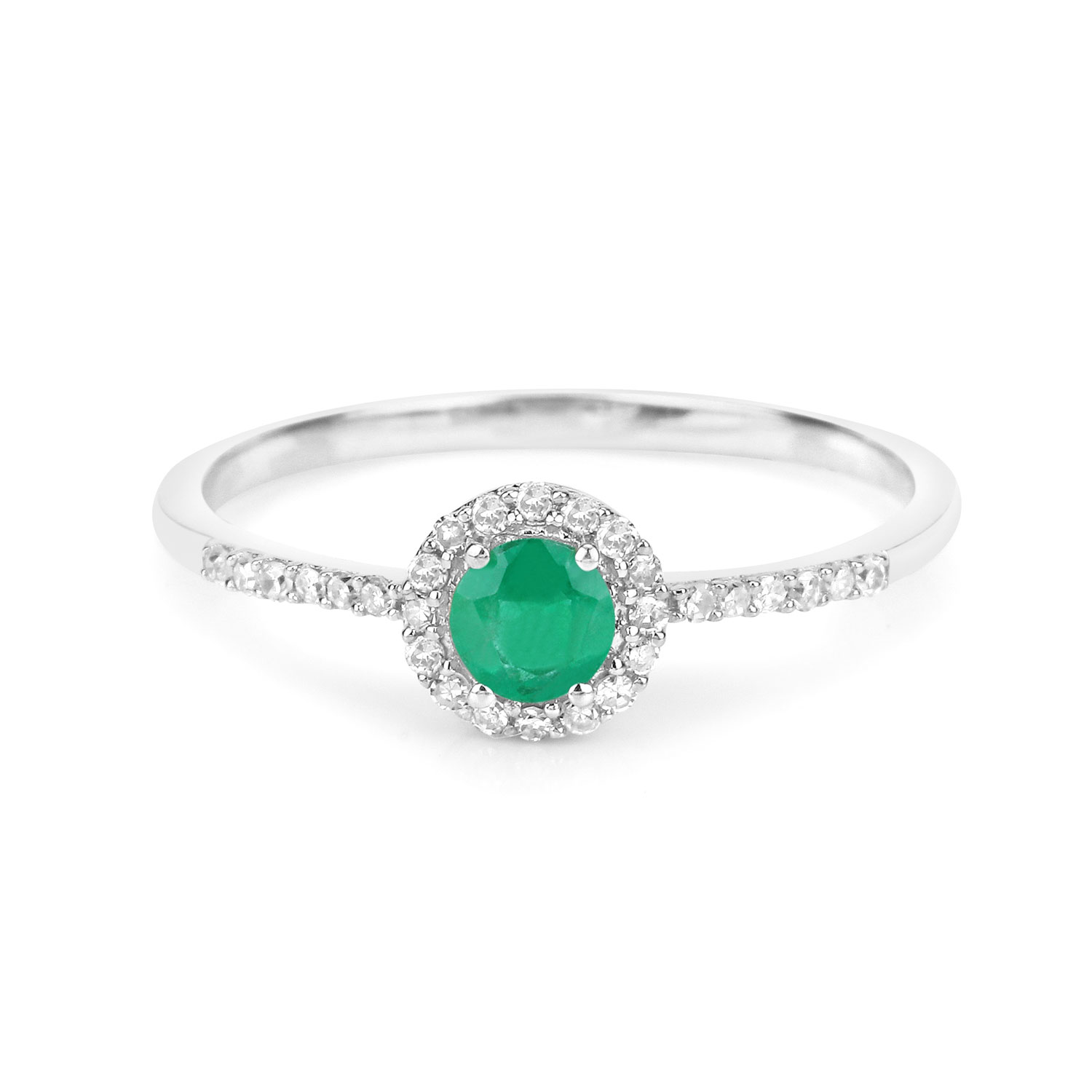 0.34 Carat Genuine Zambian Emerald and White Diamond 14K White Gold Ring