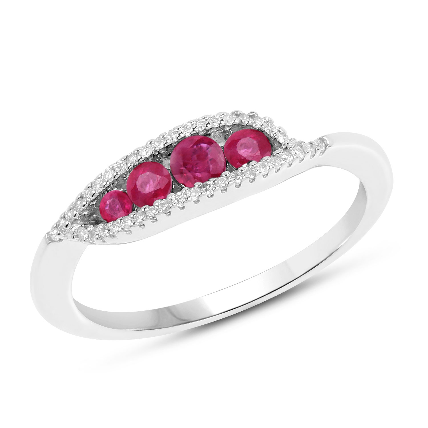 0.41 Carat Genuine Ruby and White Diamond 14K White Gold Ring