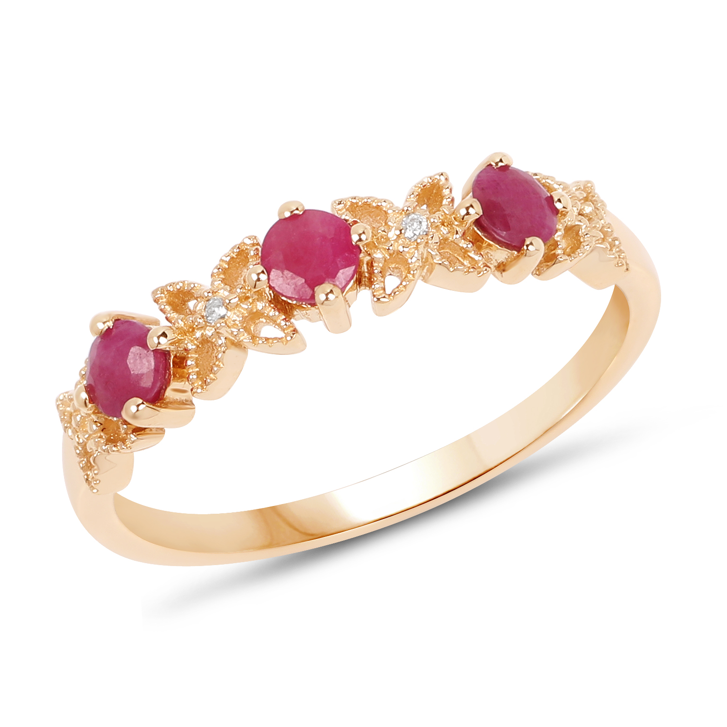 0.40 Carat Genuine Ruby and White Diamond 14K Yellow Gold Ring