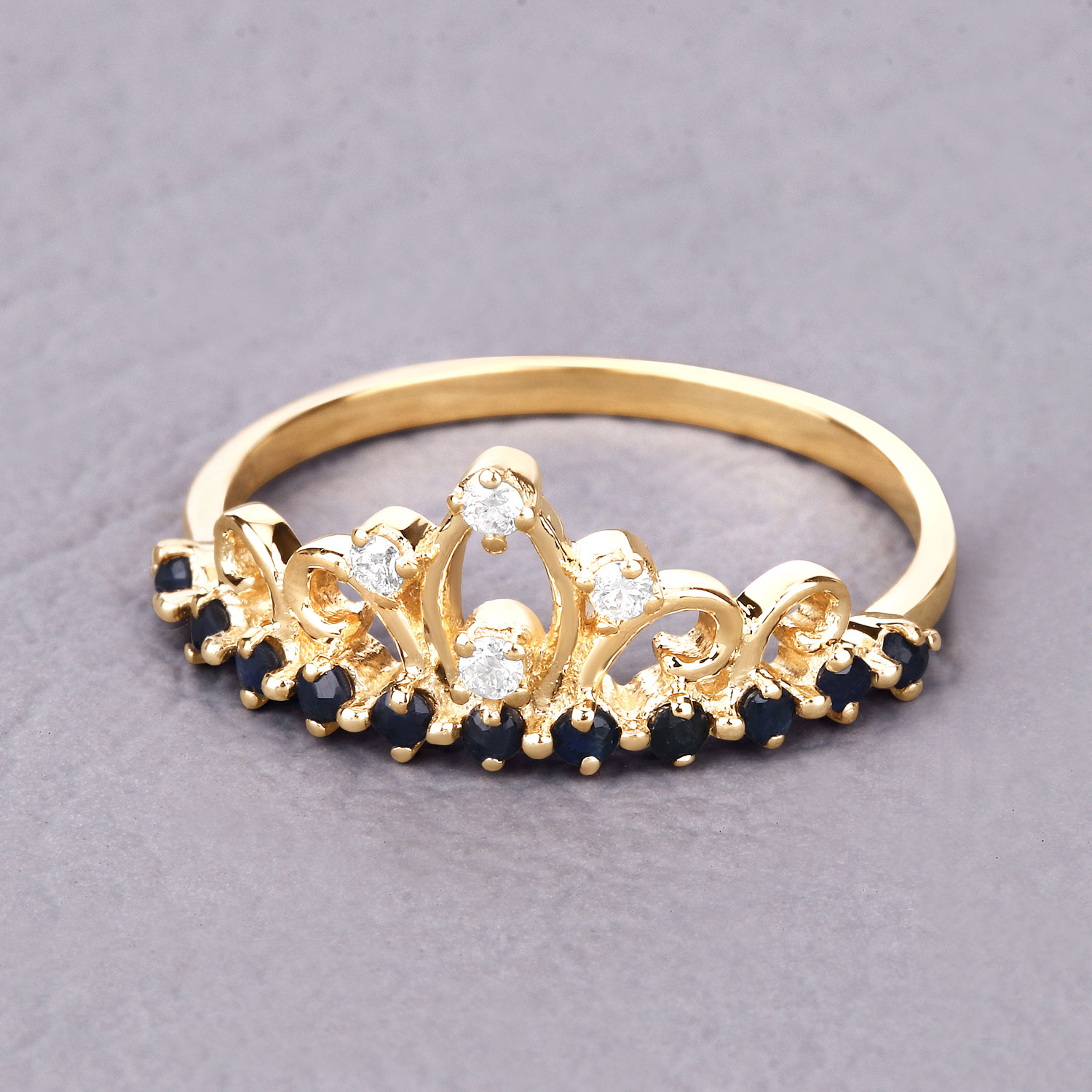 0.28 Carat Genuine Blue Sapphire and White Diamond 14K Yellow Gold Ring