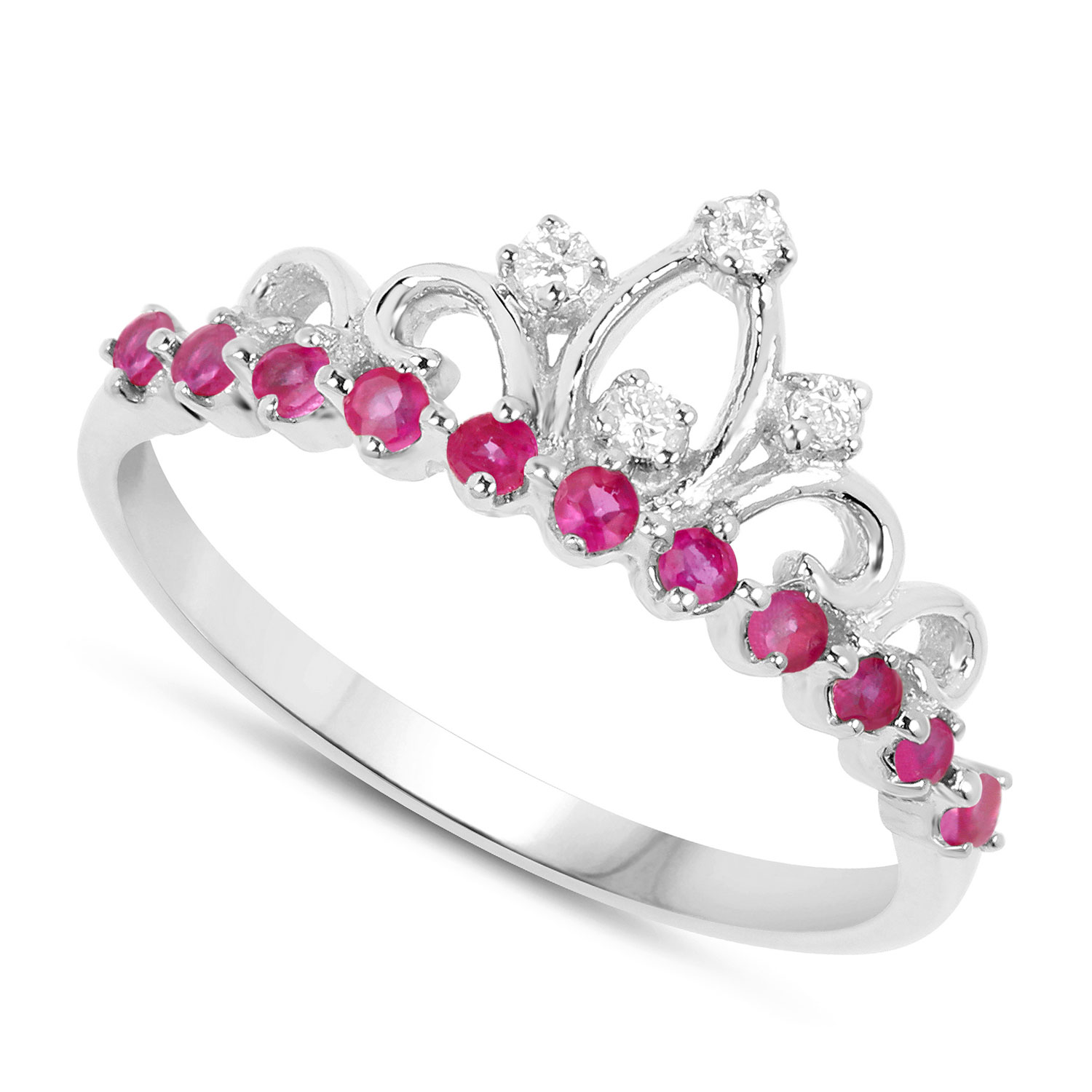 0.27 Carat Genuine Ruby and White Diamond 14K White Gold Ring