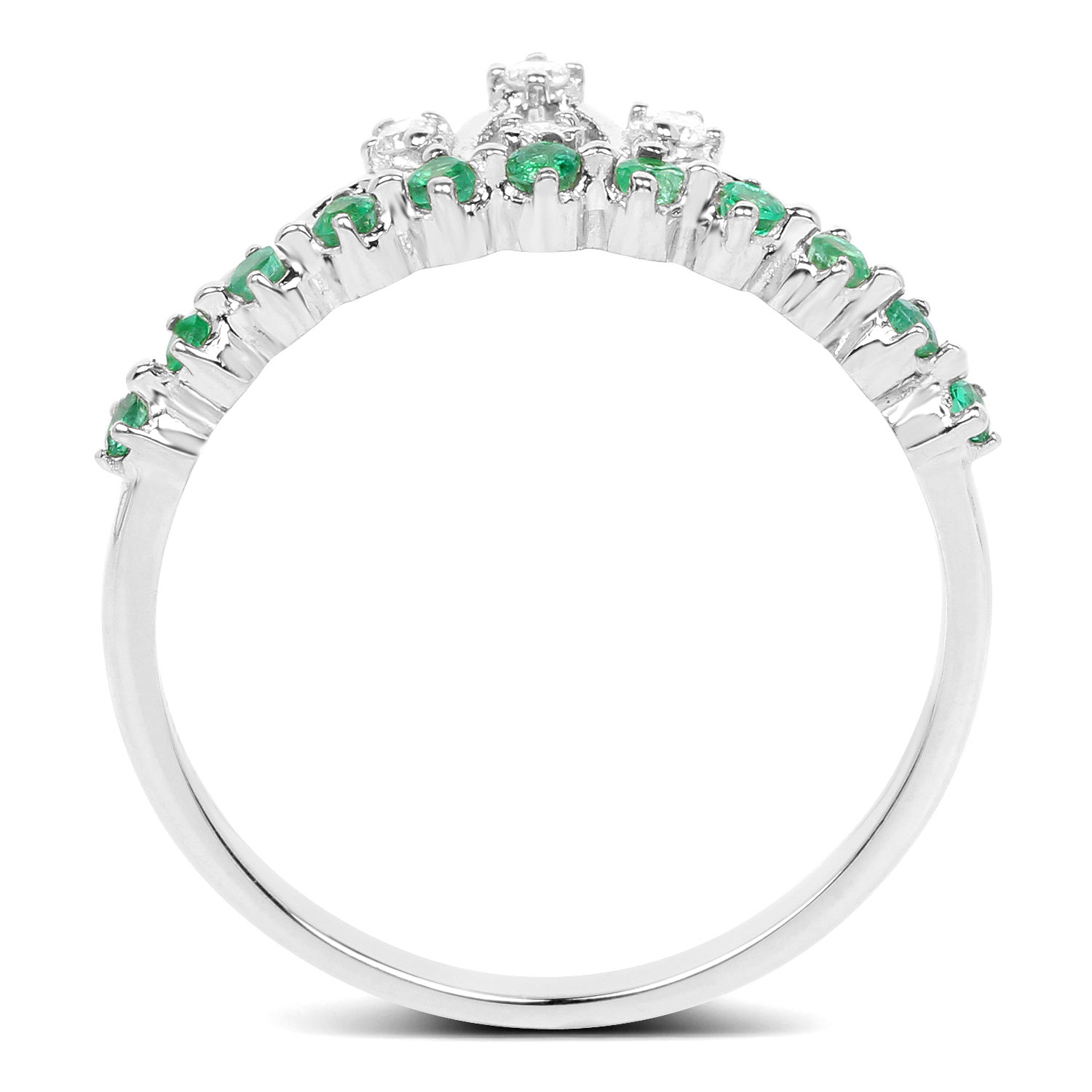 0.28 Carat Genuine Zambian Emerald and White Diamond 14K White Gold Ring