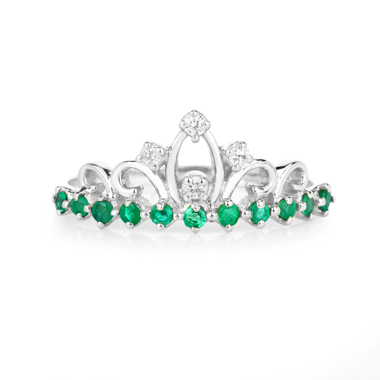 0.28 Carat Genuine Zambian Emerald and White Diamond 14K White Gold Ring