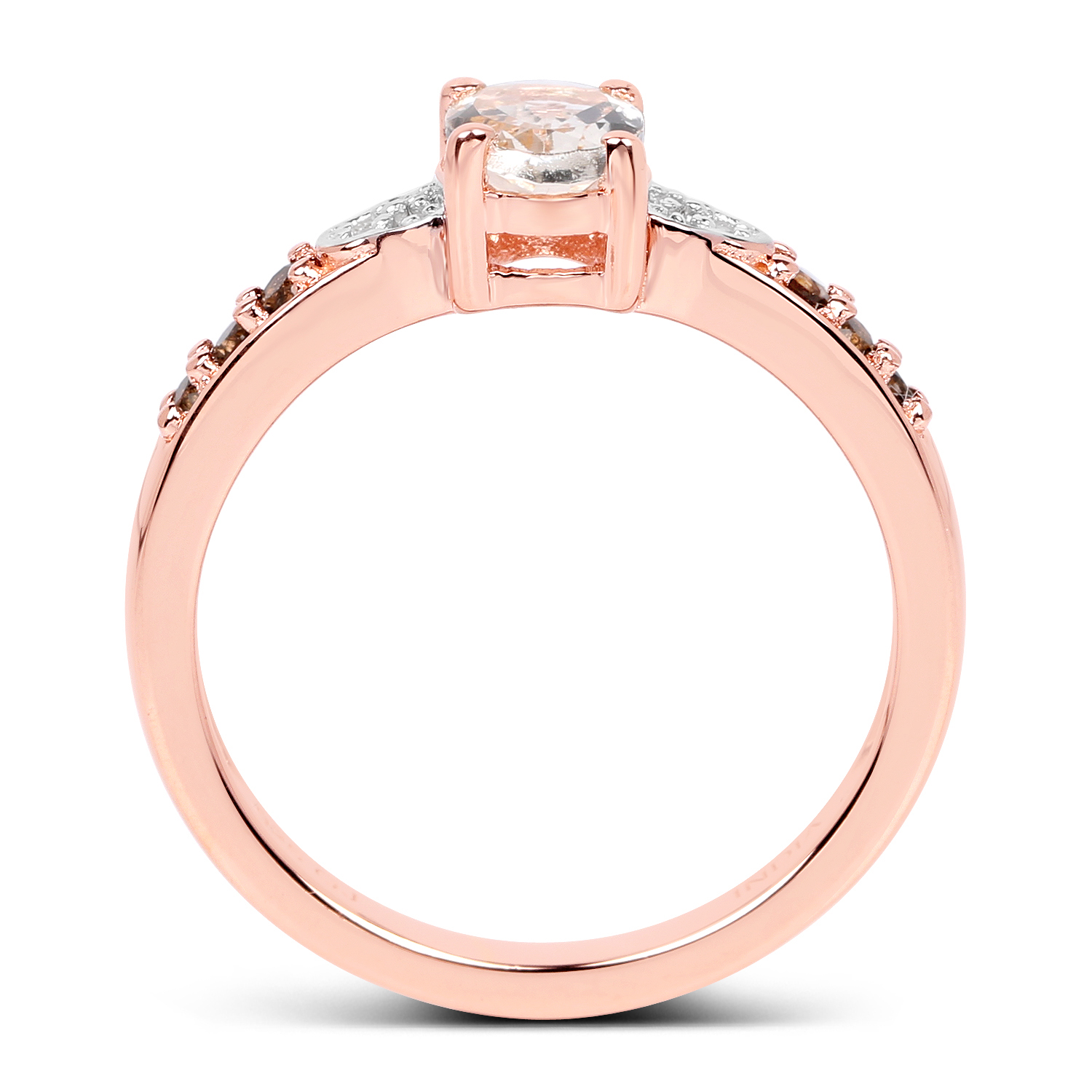 18K Rose Gold Plated 0.87 Carat Genuine Morganite, Smoky Quartz and White Zircon .925 Sterling Silver Ring