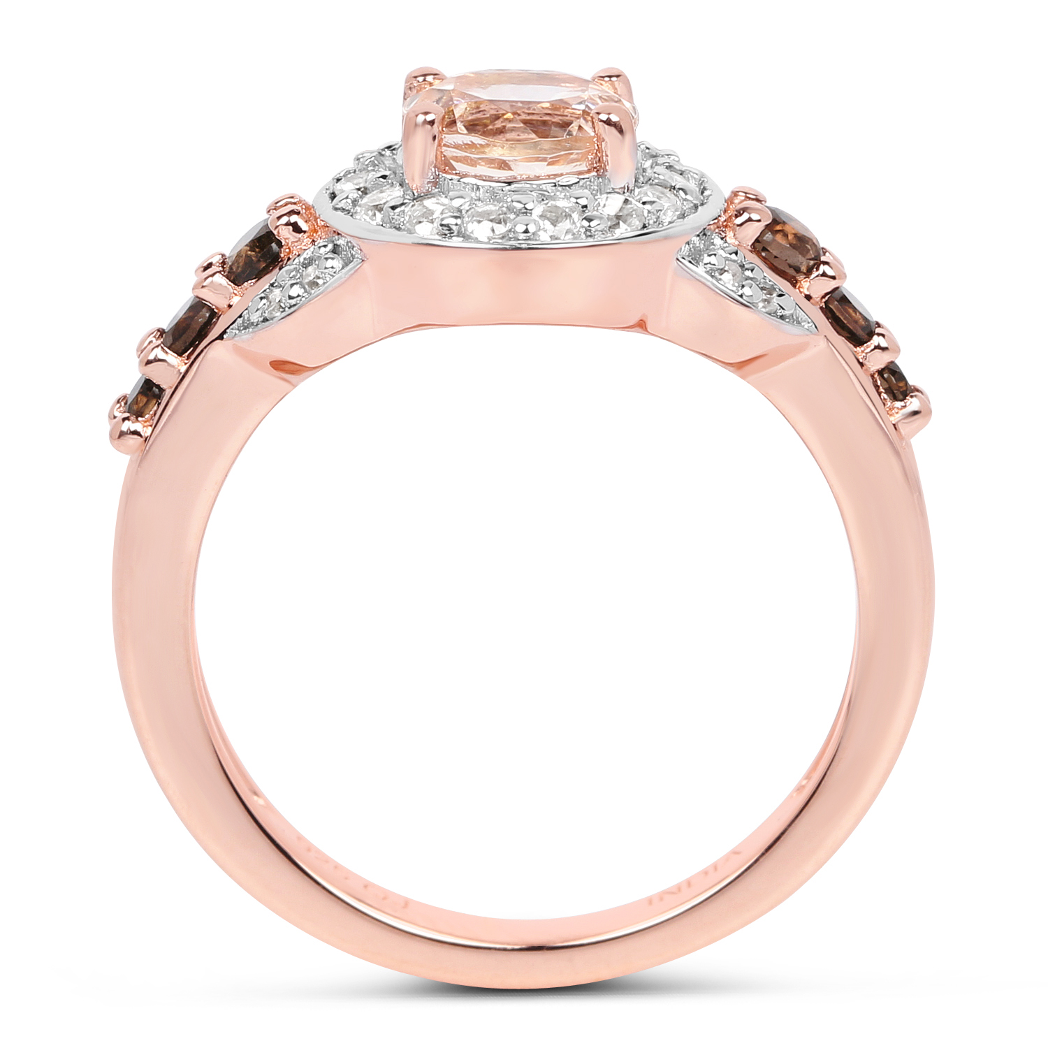 18K Rose Gold Plated 1.49 Carat Genuine Morganite, Smoky Quartz and White Zircon .925 Sterling Silver Ring