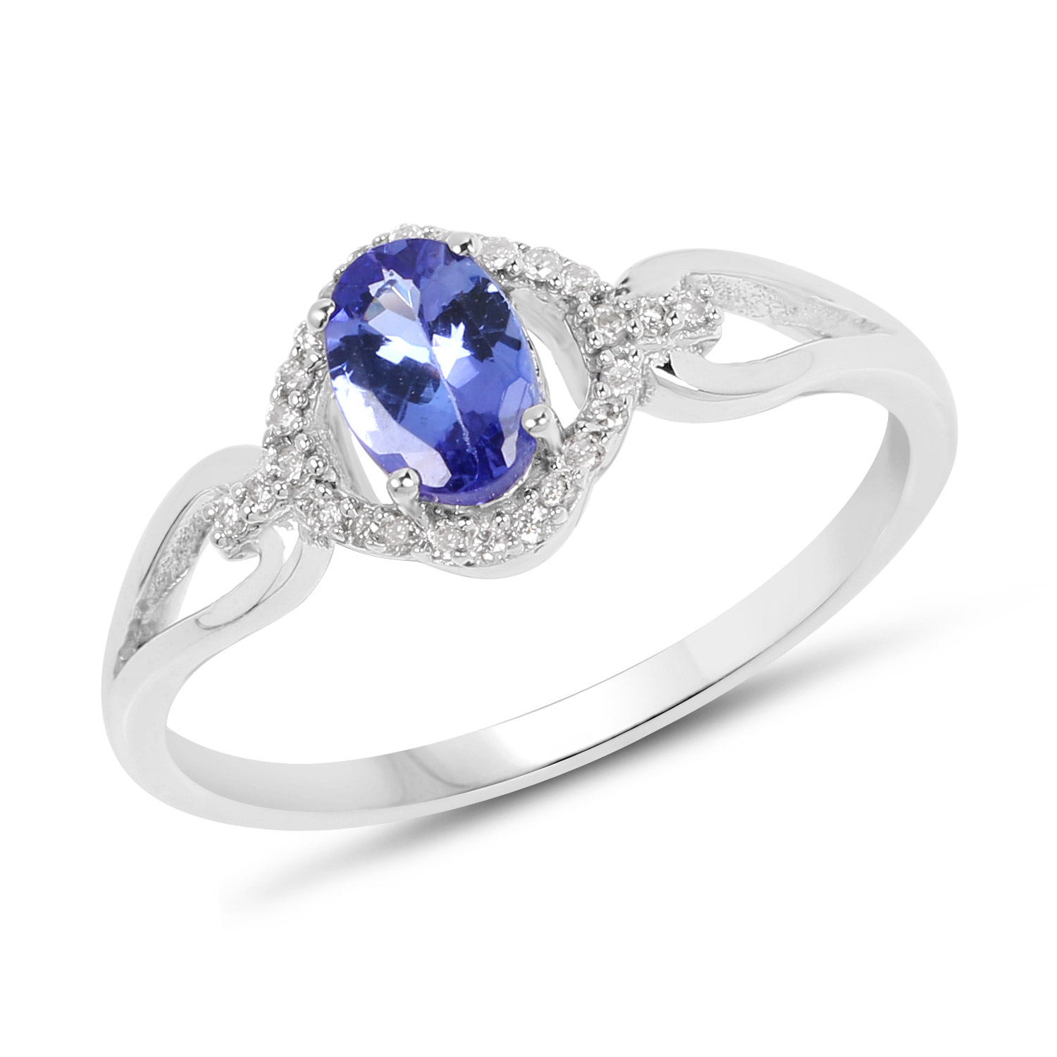0.52 Carat Genuine Tanzanite and White Diamond 14K White Gold Ring