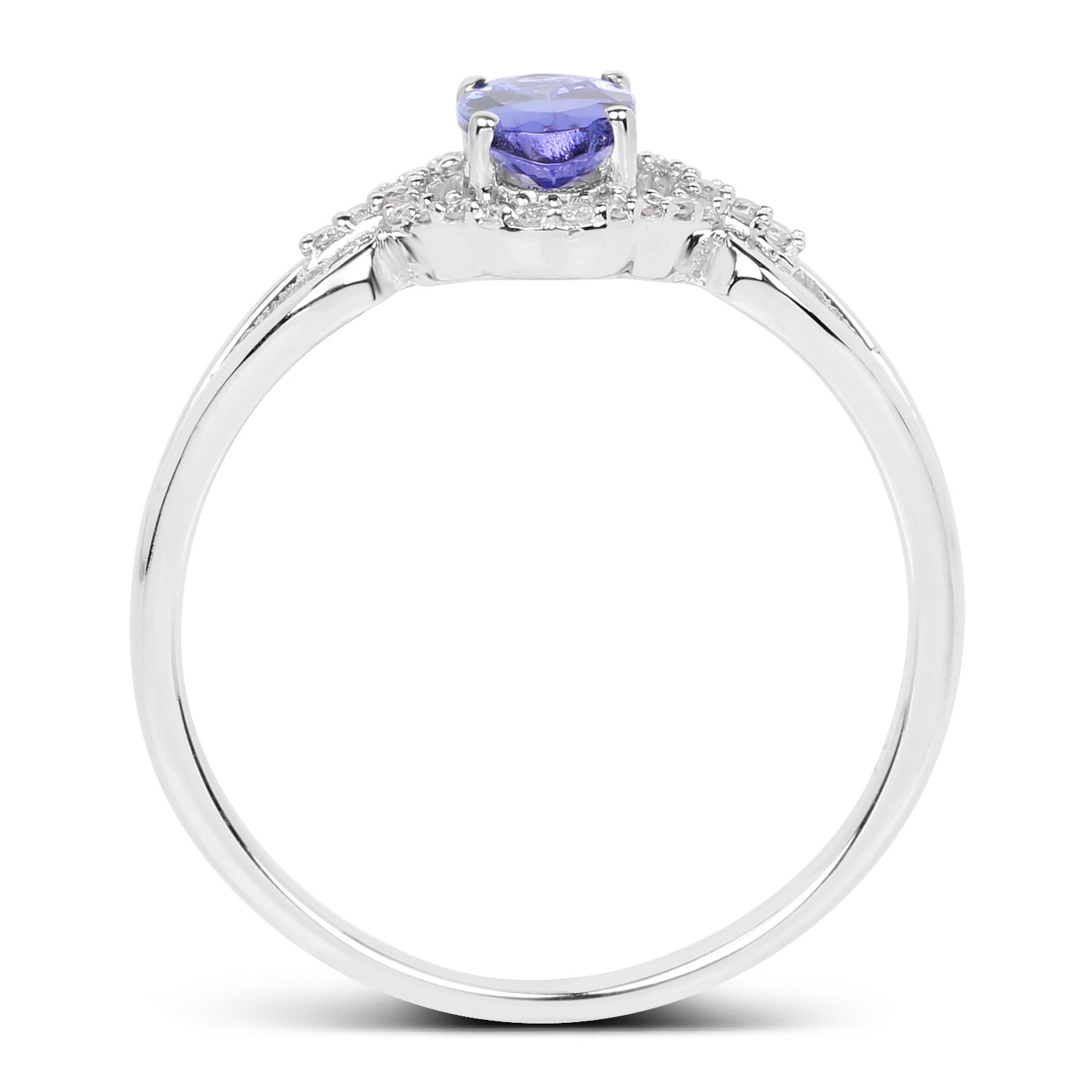 0.52 Carat Genuine Tanzanite and White Diamond 14K White Gold Ring