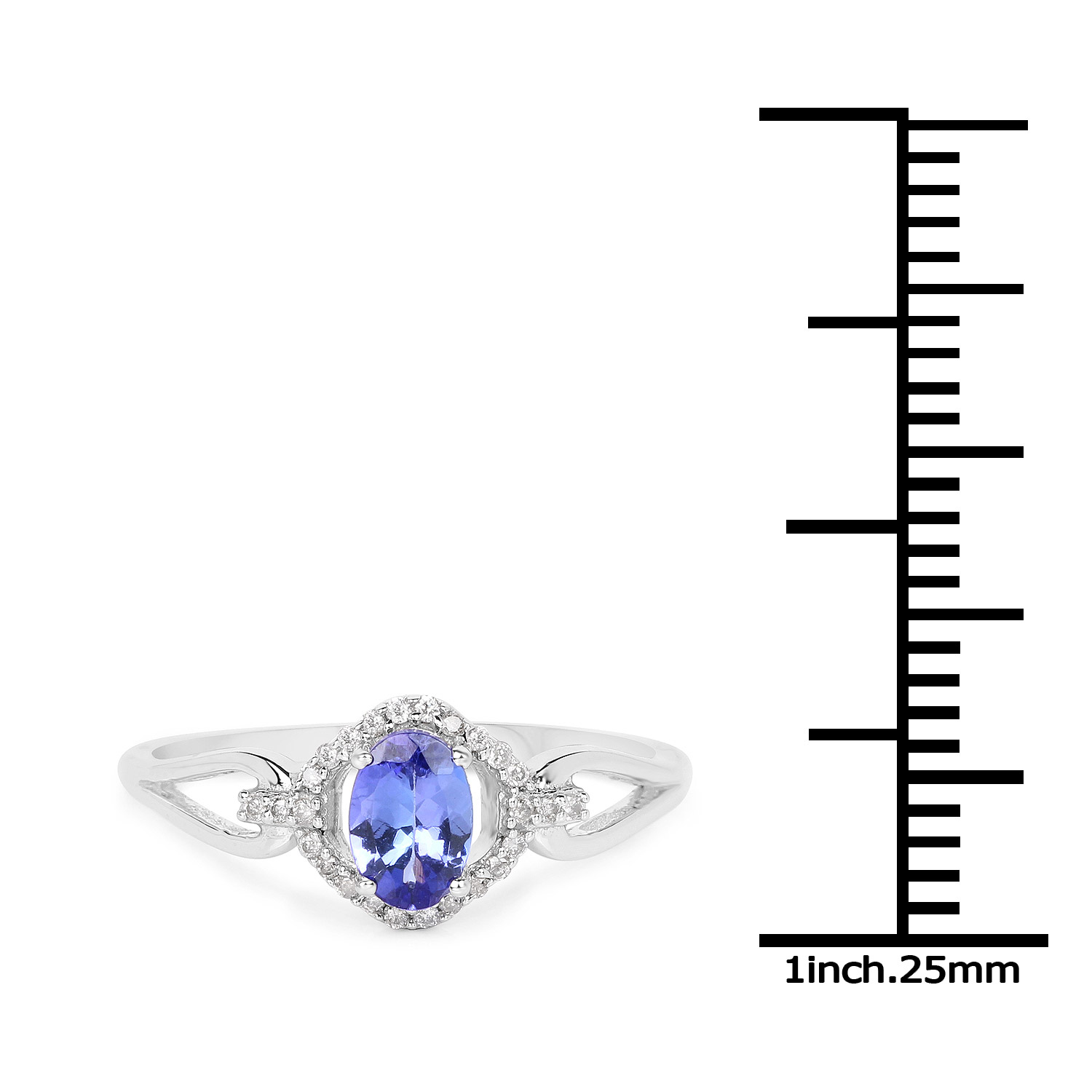 0.52 Carat Genuine Tanzanite and White Diamond 14K White Gold Ring