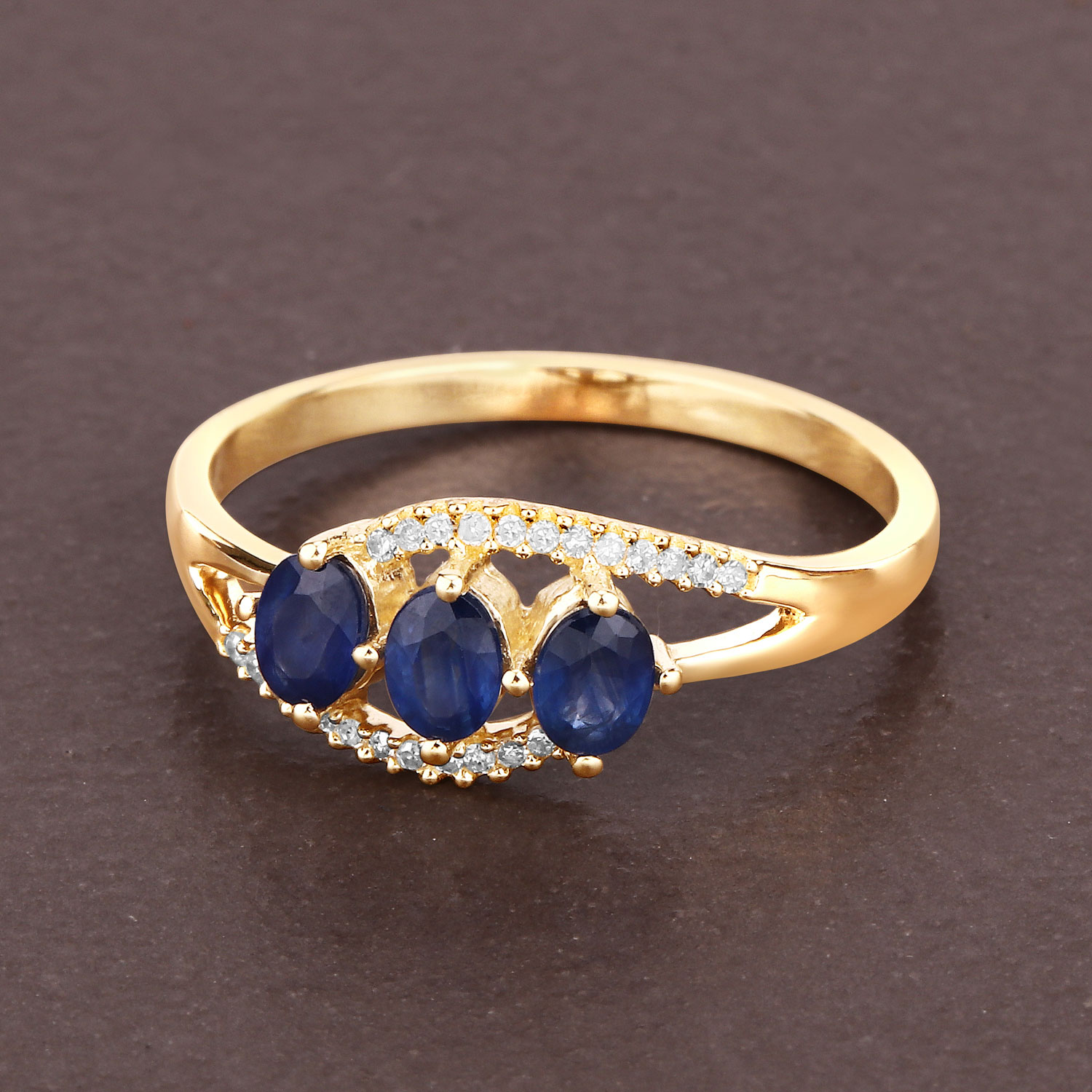 0.73 Carat Genuine Blue Sapphire and White Diamond 14K Yellow Gold Ring