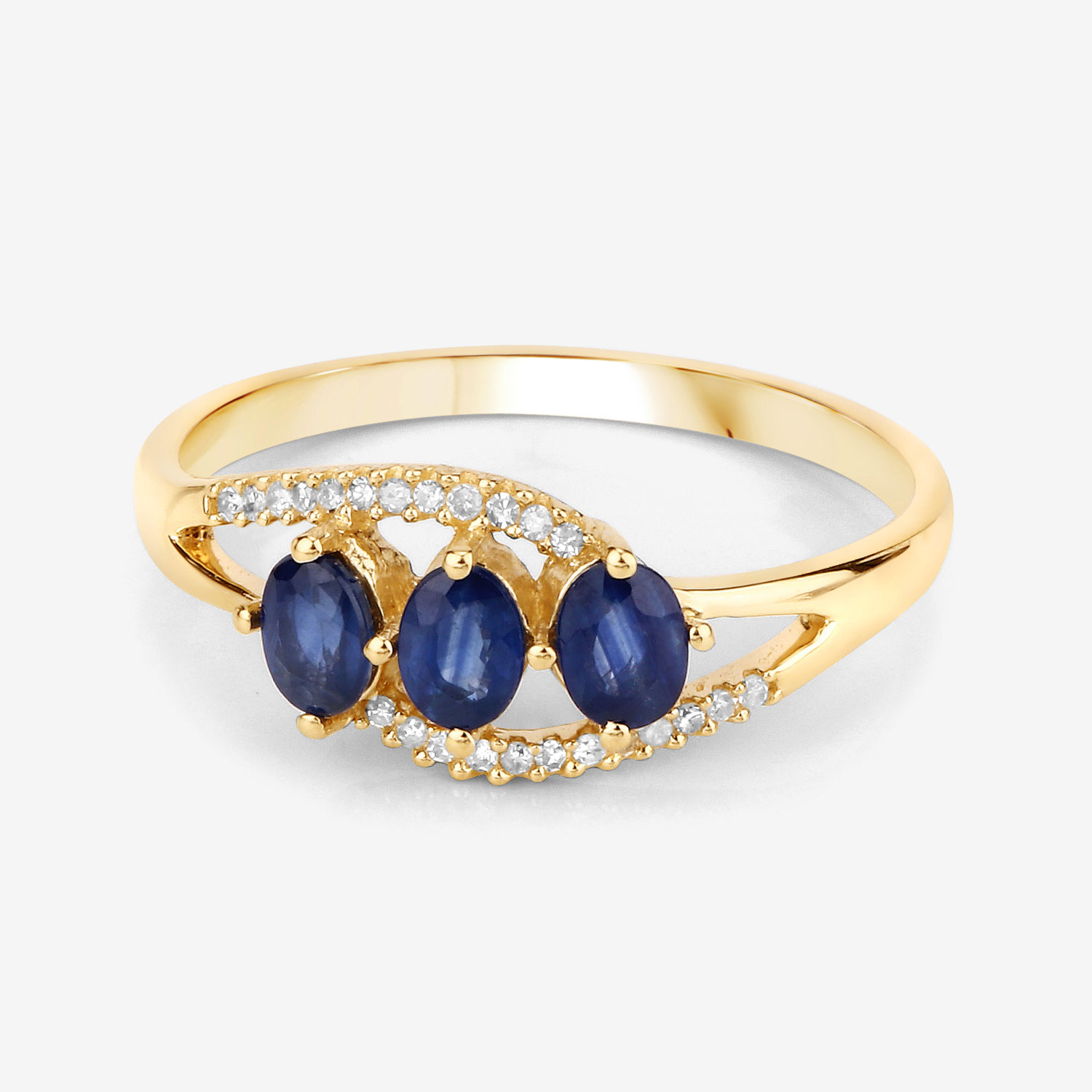 0.73 Carat Genuine Blue Sapphire and White Diamond 14K Yellow Gold Ring