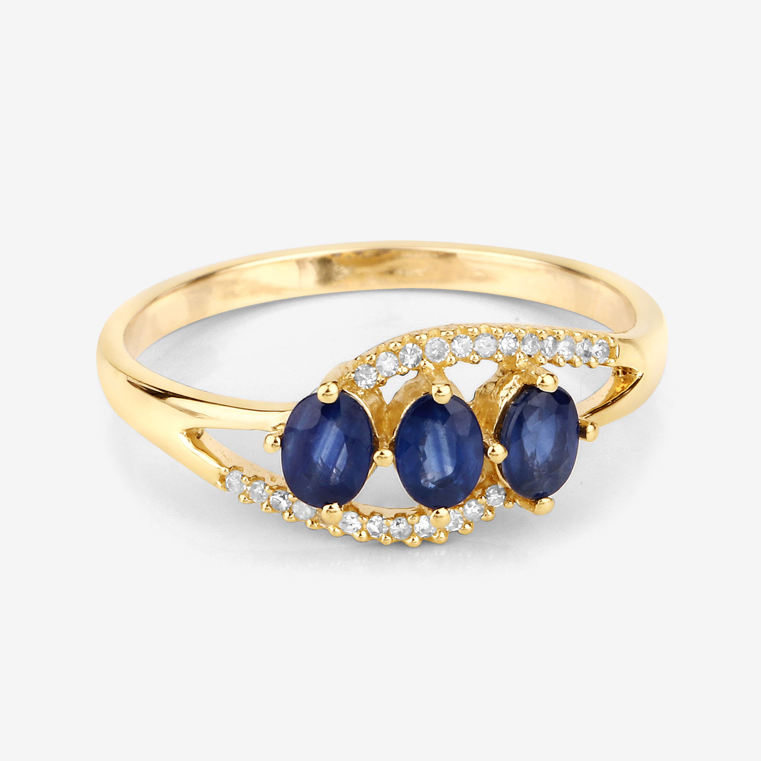 0.73 Carat Genuine Blue Sapphire and White Diamond 14K Yellow Gold Ring