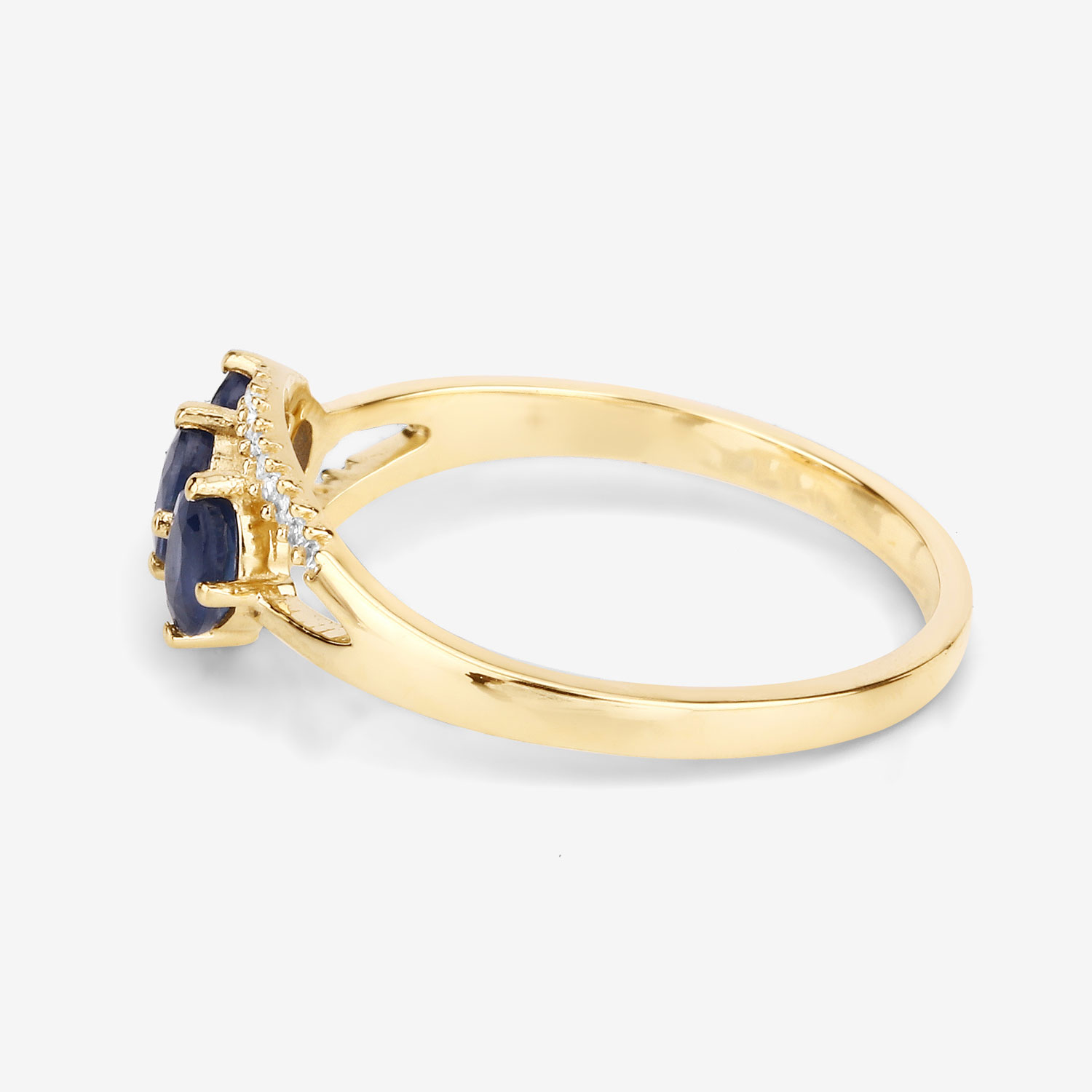 0.73 Carat Genuine Blue Sapphire and White Diamond 14K Yellow Gold Ring