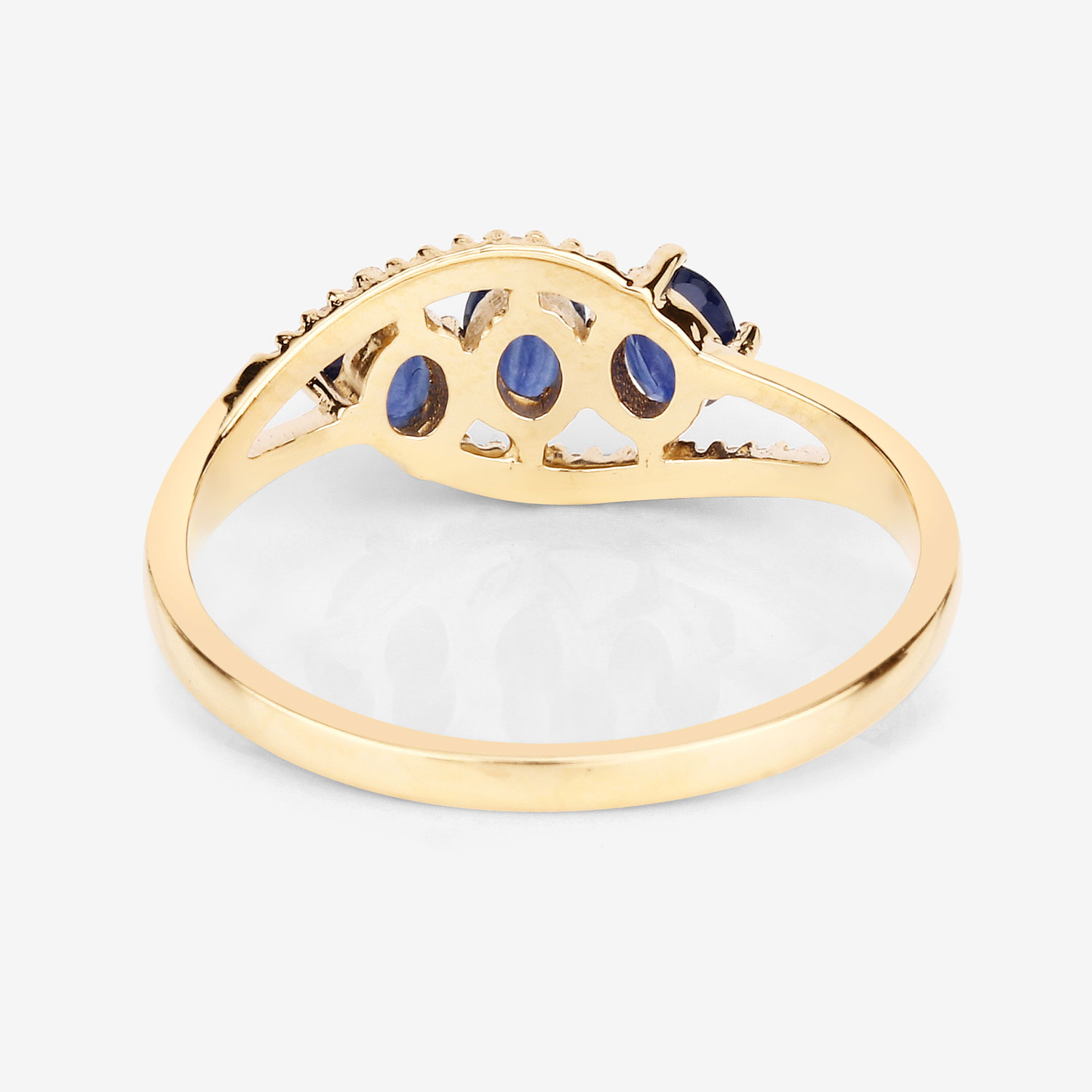 0.73 Carat Genuine Blue Sapphire and White Diamond 14K Yellow Gold Ring