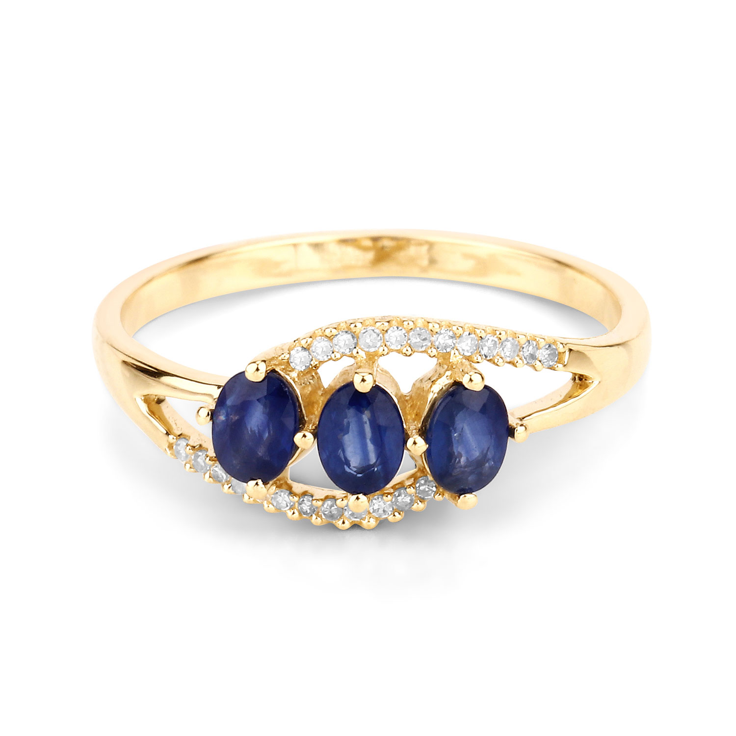 0.73 Carat Genuine Blue Sapphire and White Diamond 14K Yellow Gold Ring