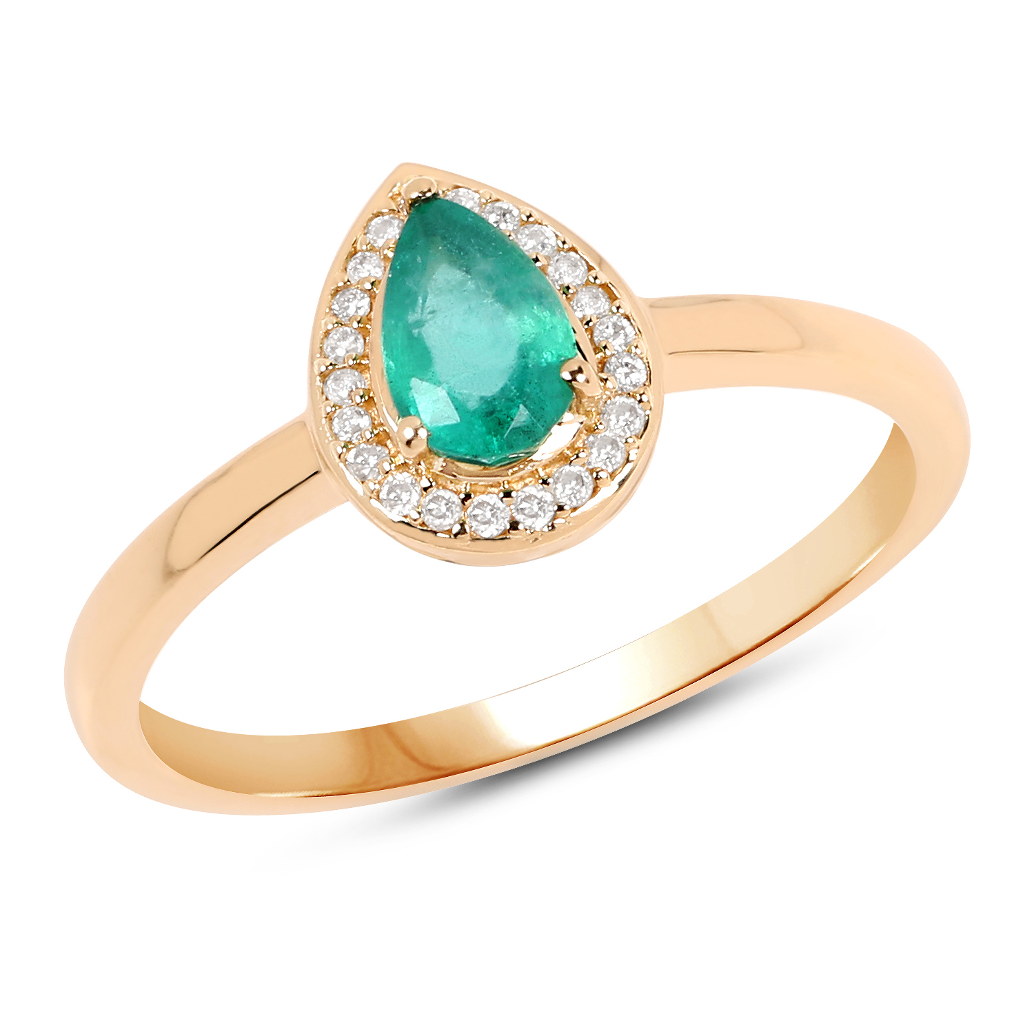 0.42 Carat Genuine Zambian Emerald and White Diamond 14K Yellow Gold Ring