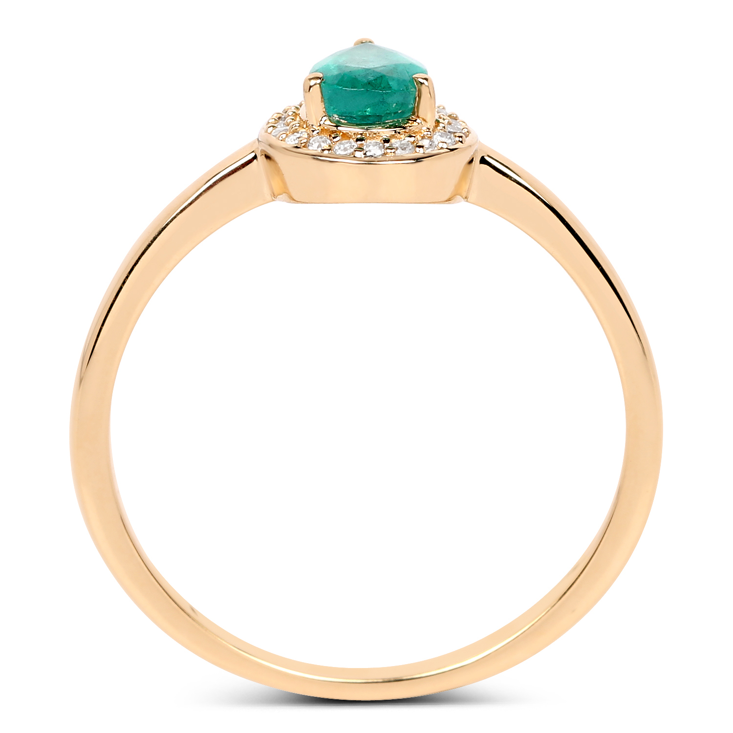 0.42 Carat Genuine Zambian Emerald and White Diamond 14K Yellow Gold Ring