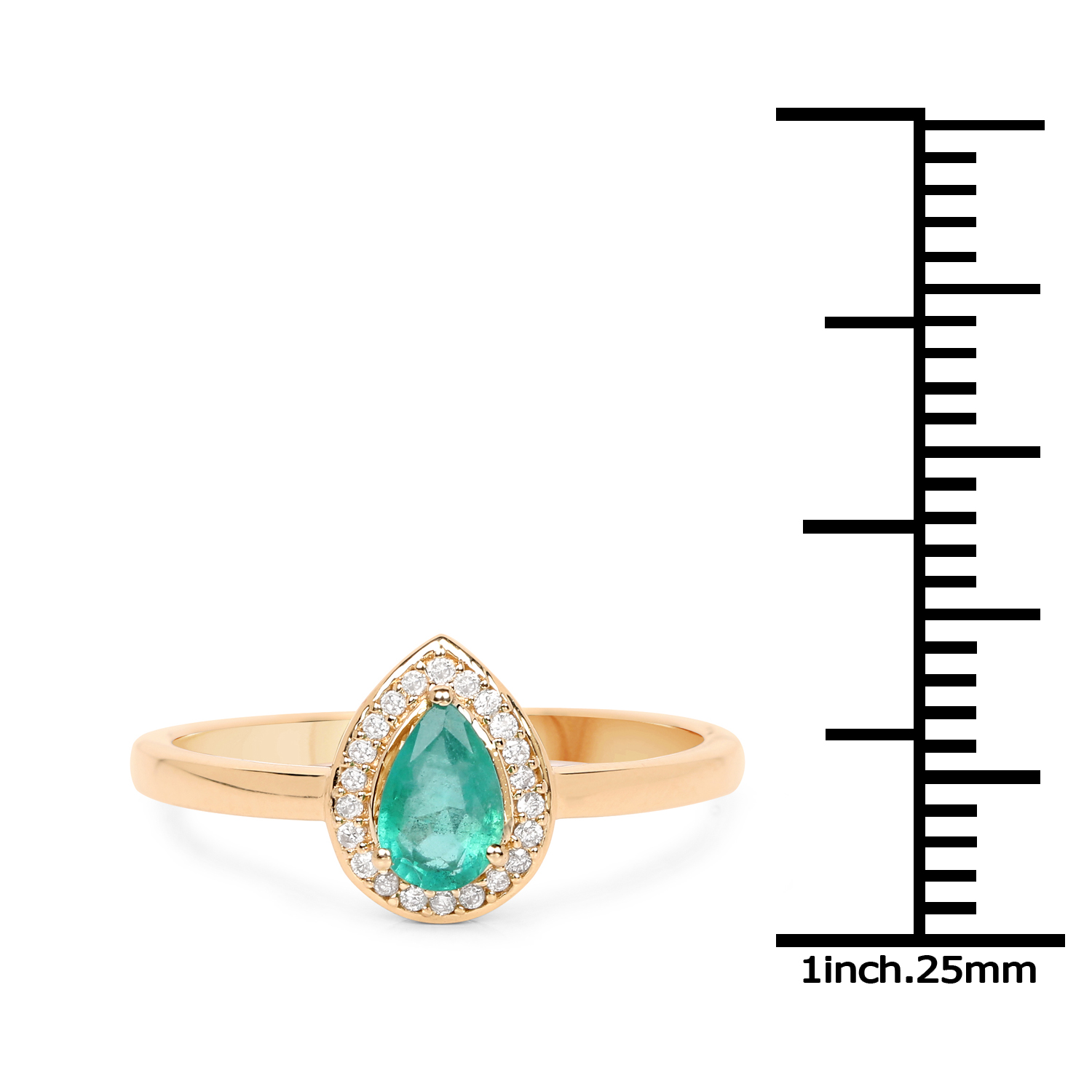 0.42 Carat Genuine Zambian Emerald and White Diamond 14K Yellow Gold Ring