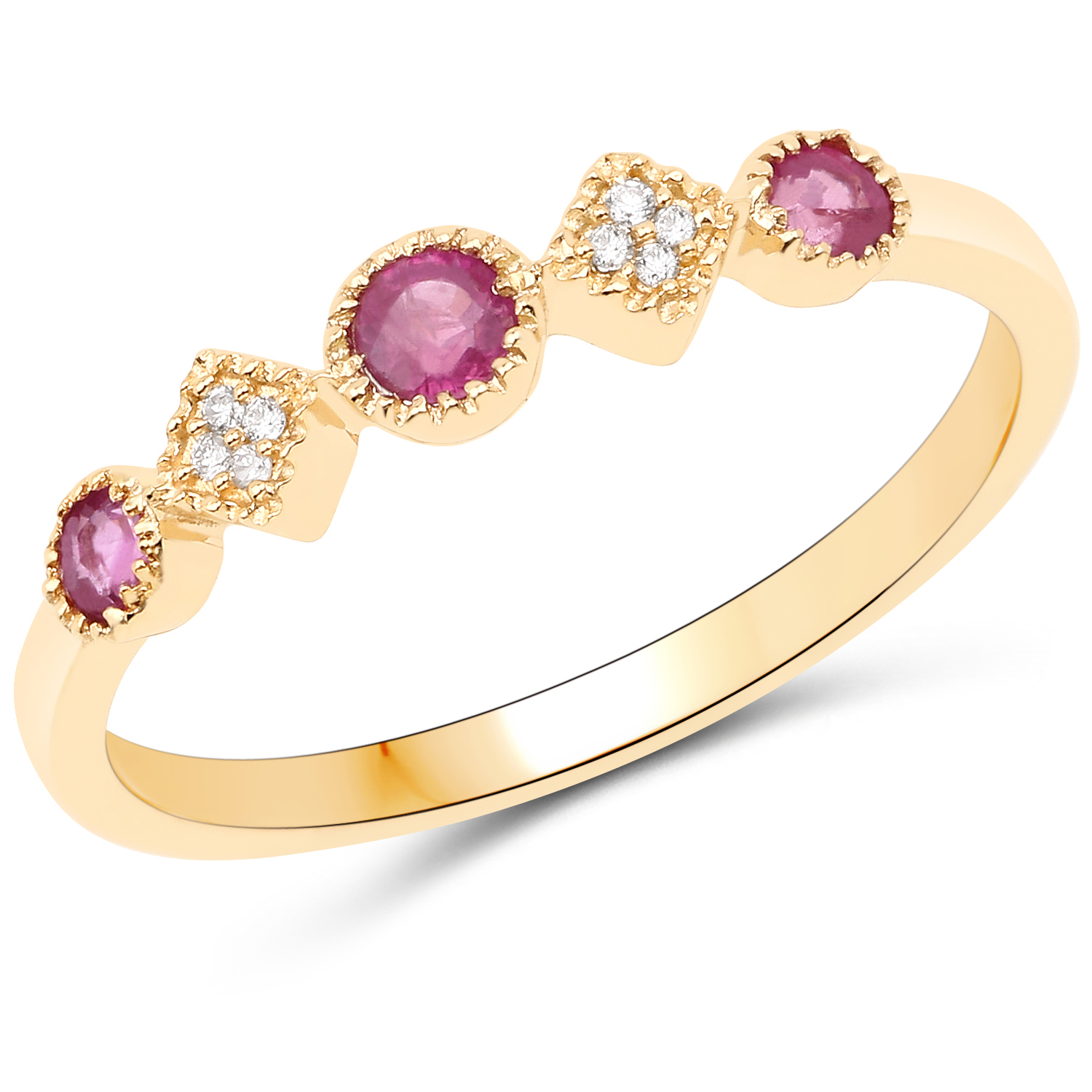 0.30 Carat Genuine Ruby and White Diamond 14K Yellow Gold Ring