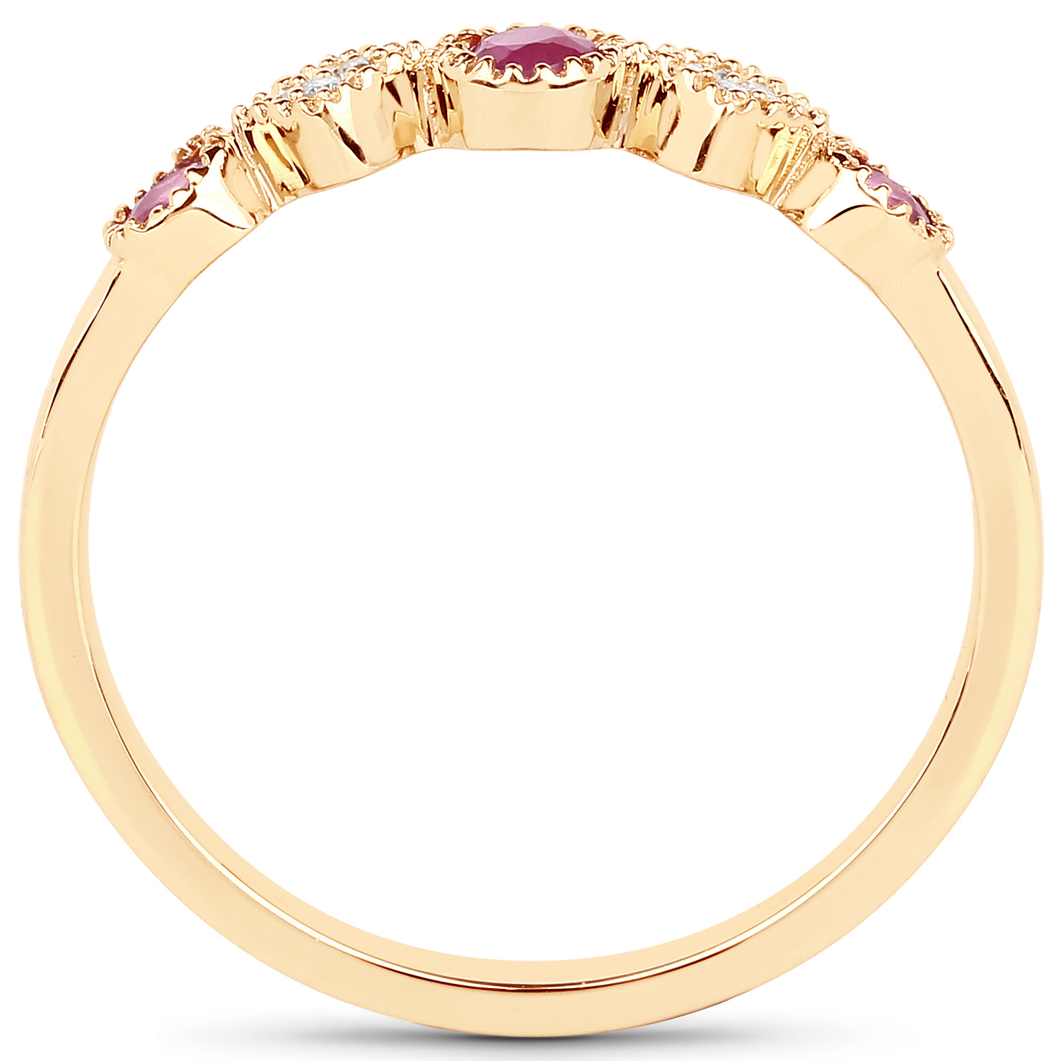 0.30 Carat Genuine Ruby and White Diamond 14K Yellow Gold Ring