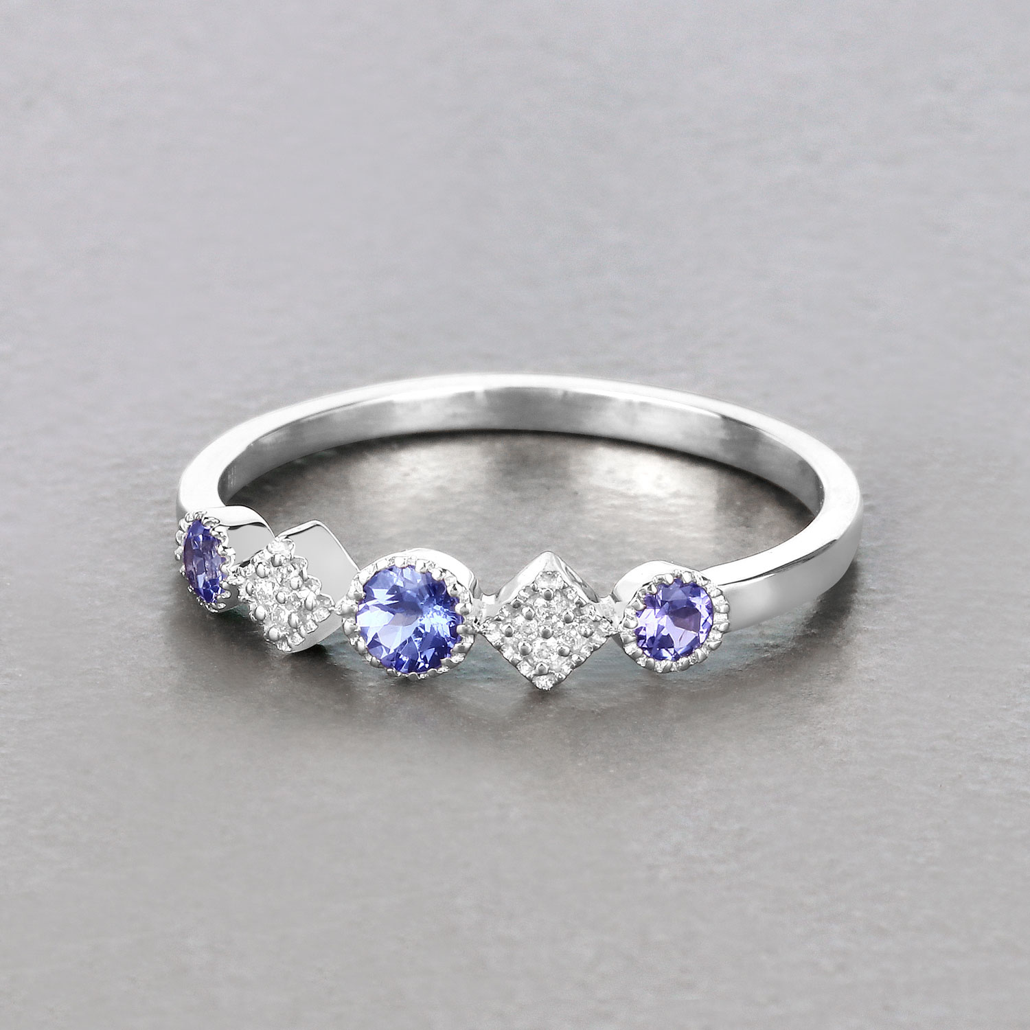 0.26 Carat Genuine Tanzanite and White Diamond 14K White Gold Ring