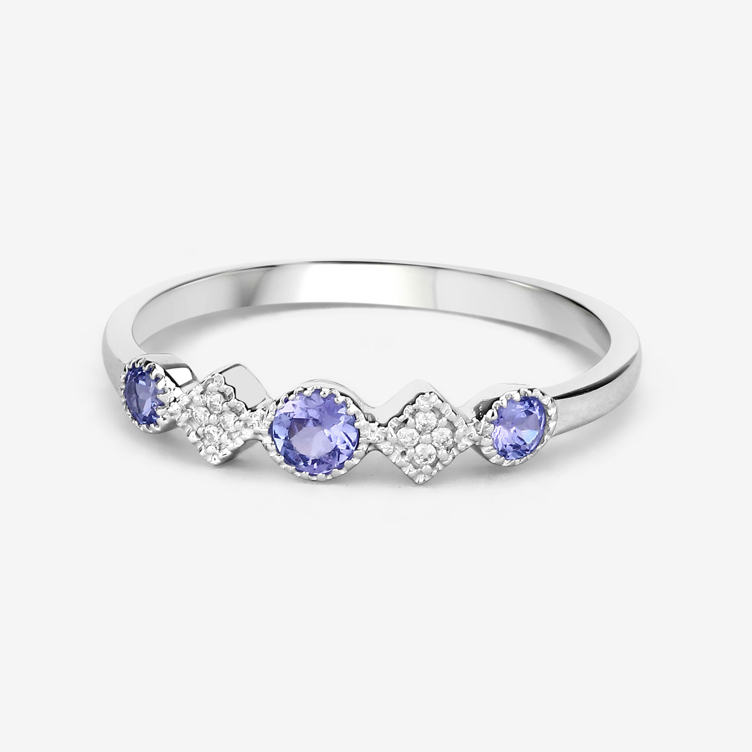 0.26 Carat Genuine Tanzanite and White Diamond 14K White Gold Ring
