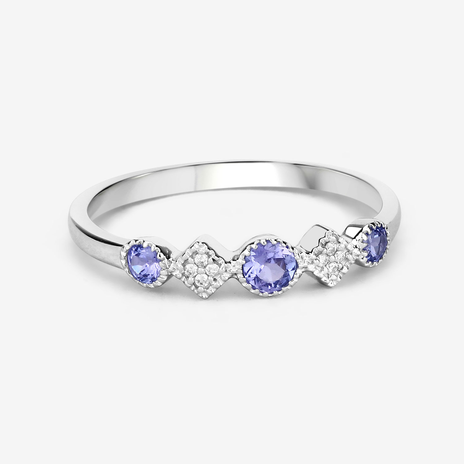 0.26 Carat Genuine Tanzanite and White Diamond 14K White Gold Ring