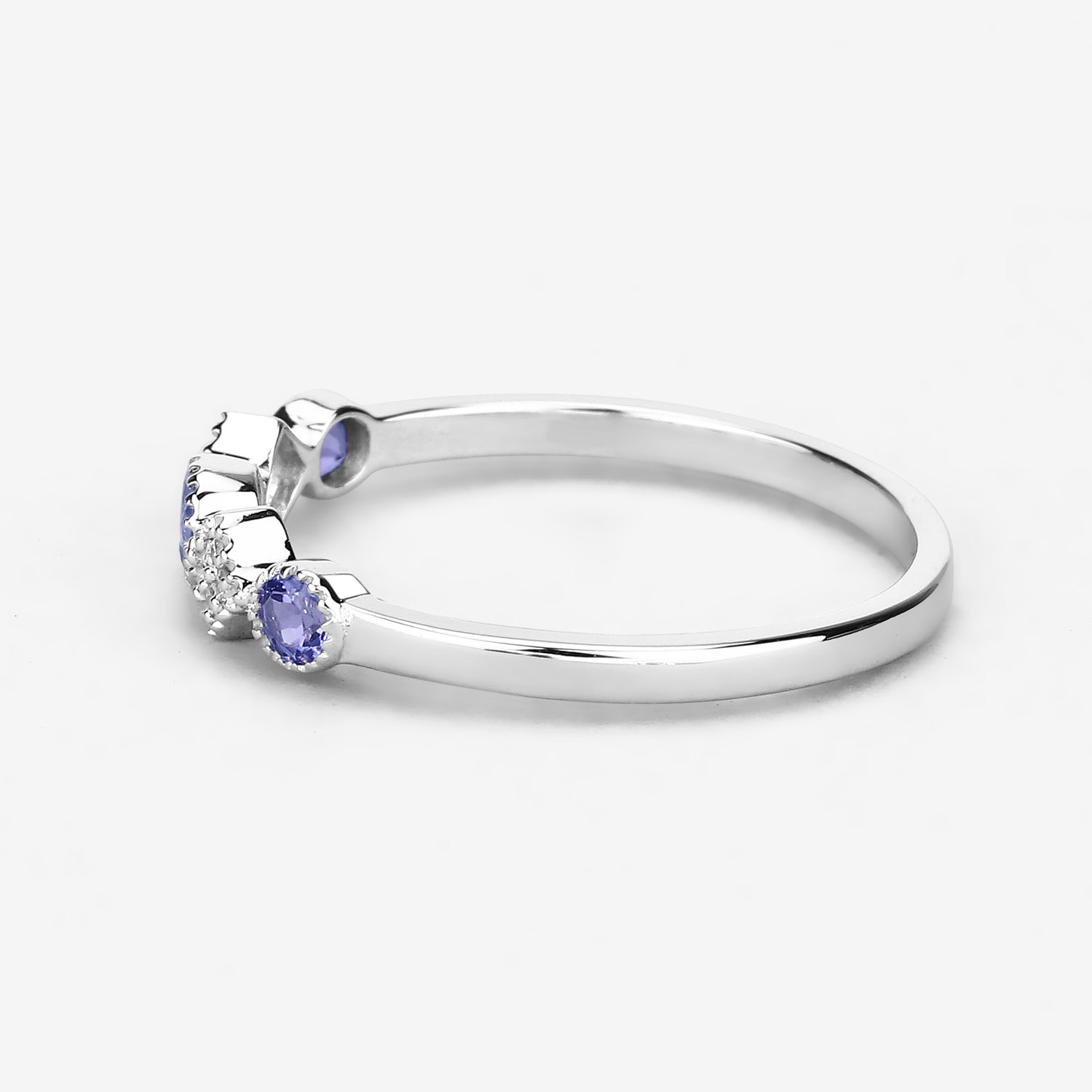 0.26 Carat Genuine Tanzanite and White Diamond 14K White Gold Ring