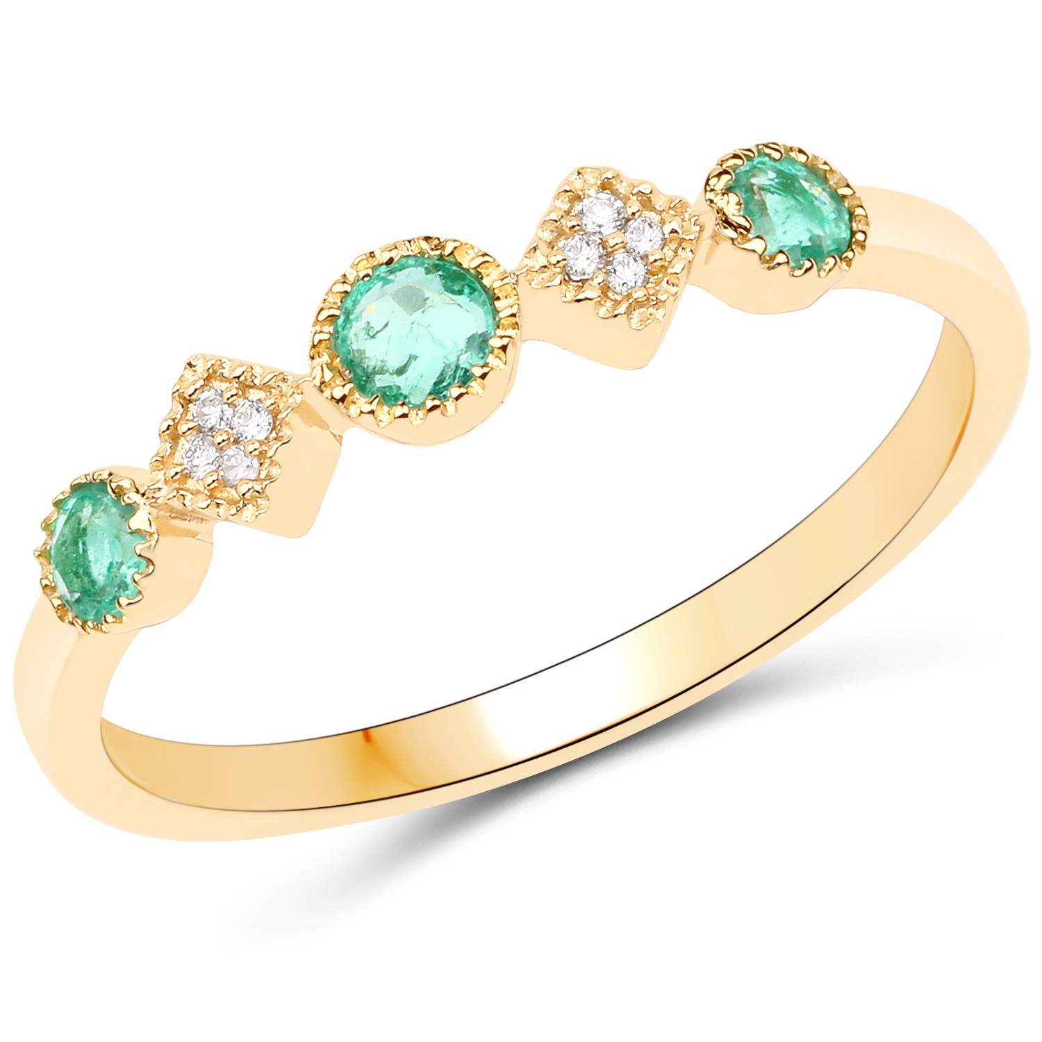 0.26 Carat Genuine Zambian Emerald and White Diamond 14K Yellow Gold Ring